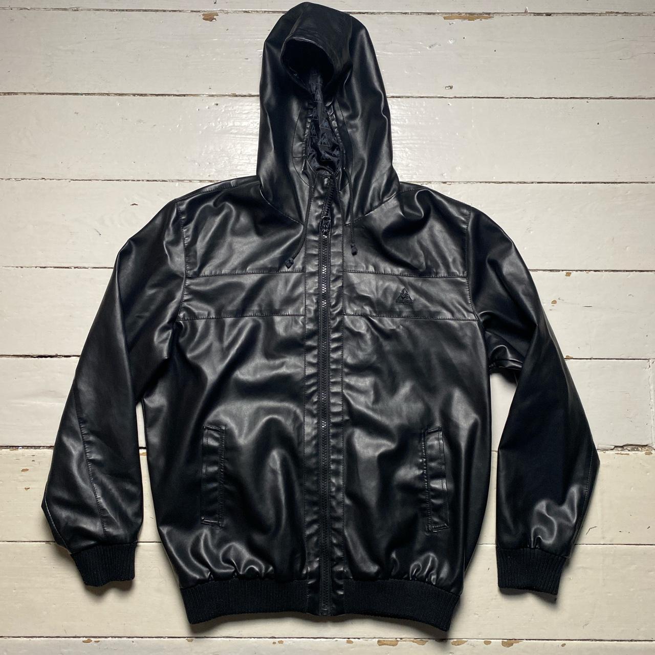 Le Coq Sportif Black Faux Leather Hooded Jacket In. Depop