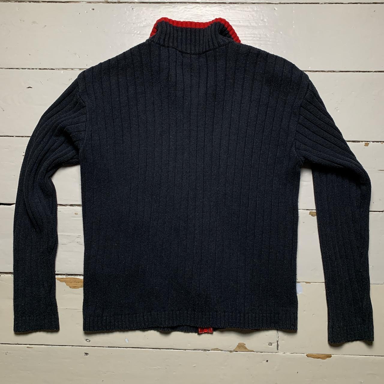 Emporio Armani Vintage Zip Cardigan Jumper Navy and... - Depop