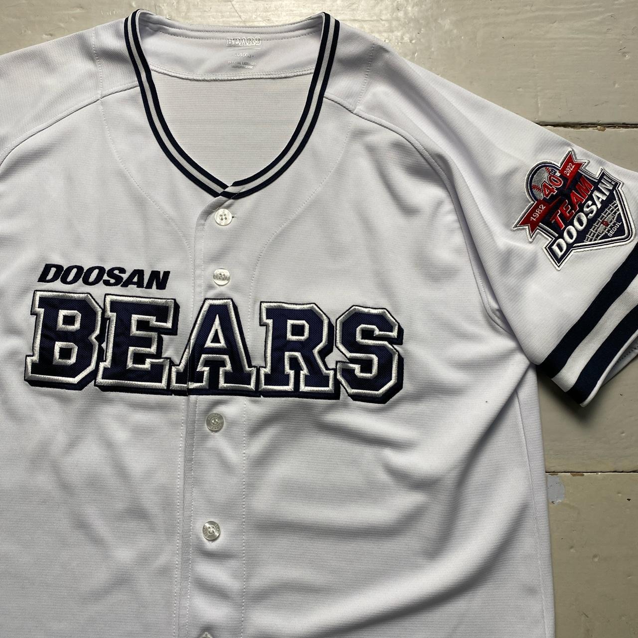 Doosan Bears Baseball Vintage Jersey White Navy and - Depop