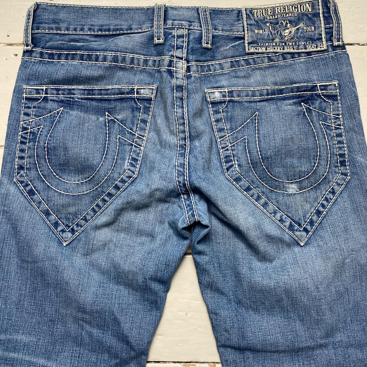 True Religion Mickey Big T Light Blue Big White | Depop