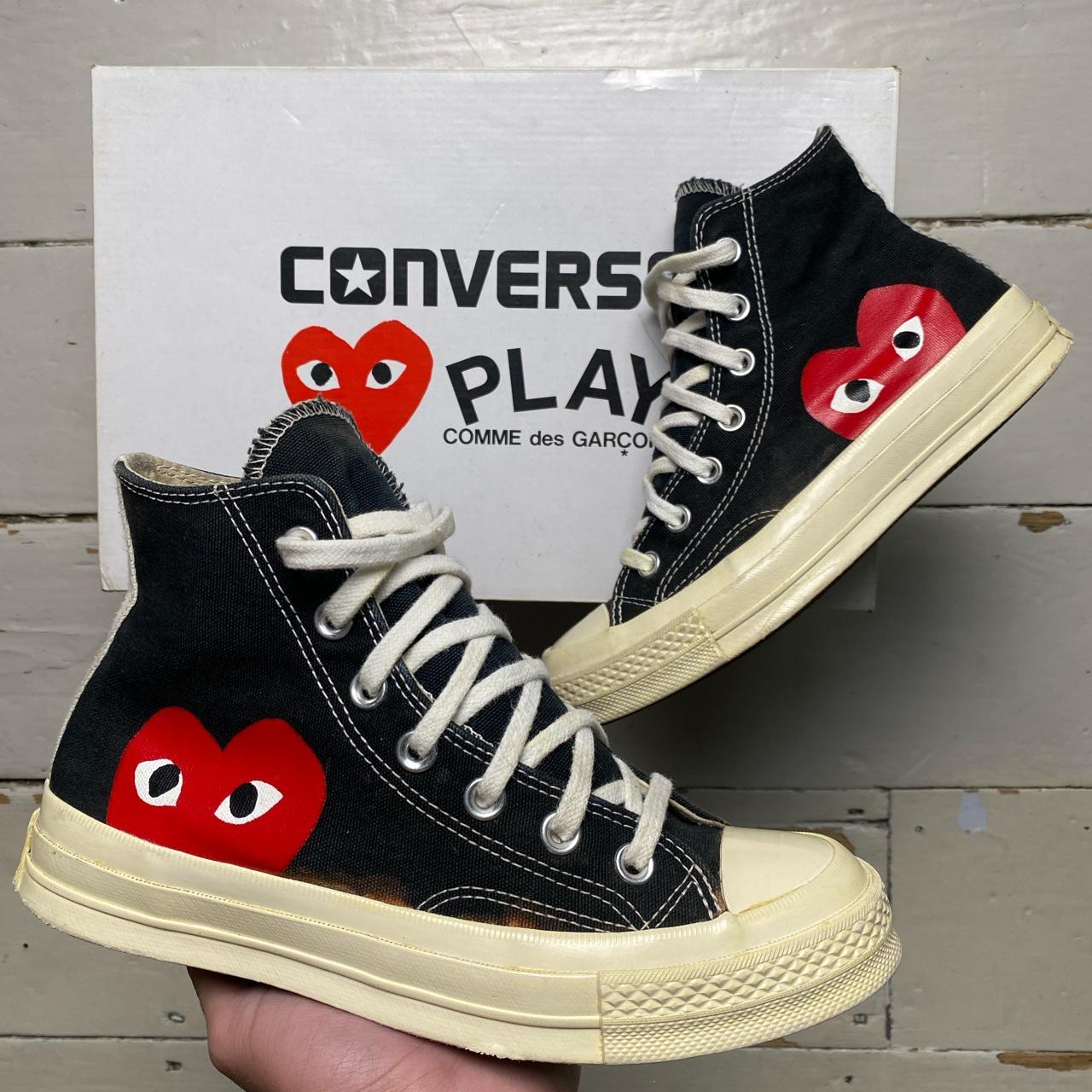 Comme Des Garcons Play Converse High Black and... - Depop