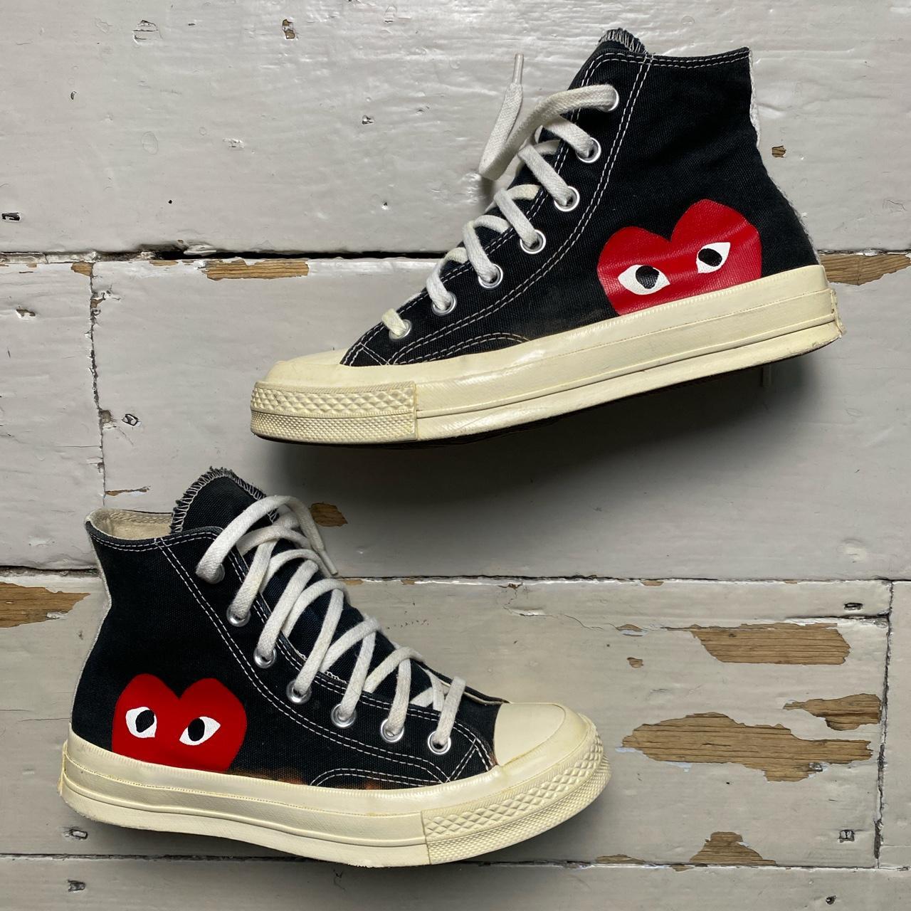 Comme Des Garcons Play Converse High Black and... - Depop