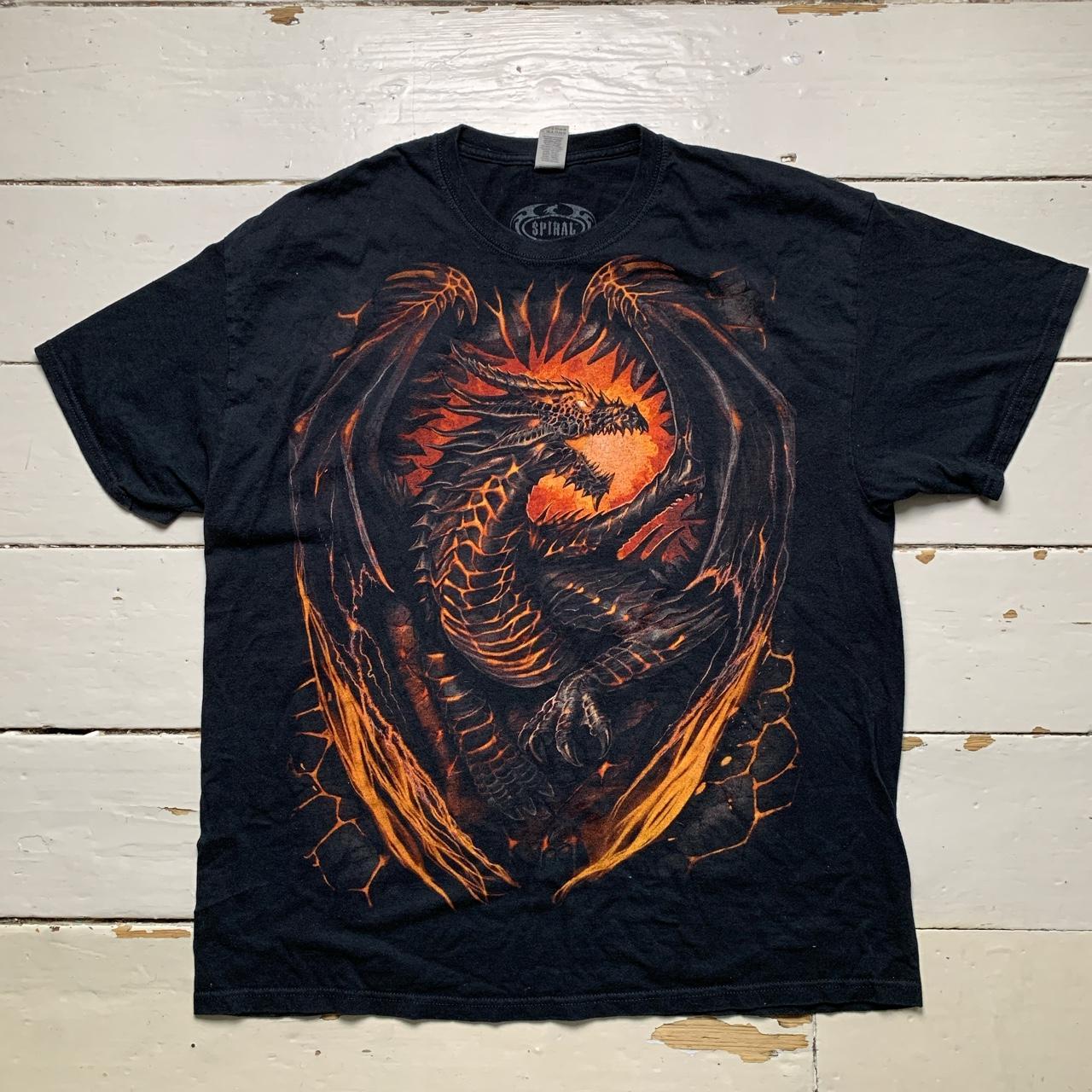 Spiral Dragon Flames y2k Grunge T Shirt 🔥 In good... - Depop