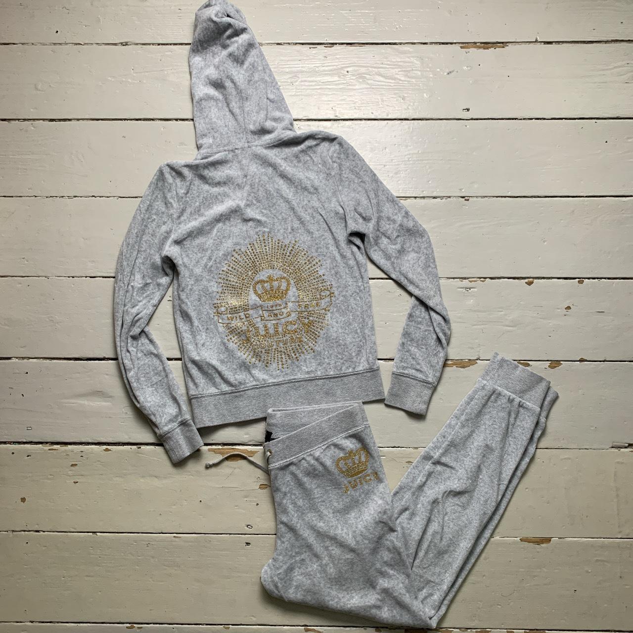 Juicy Couture Grey and Gold Velour Tracksuit In. Depop