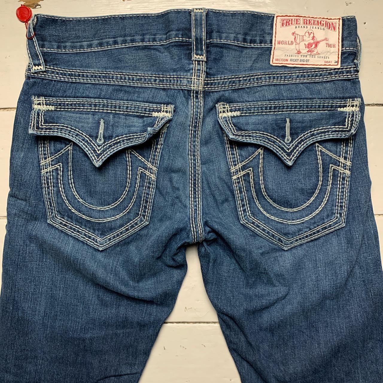 True Religion Ricky Big QT Navy and White Stitch... - Depop