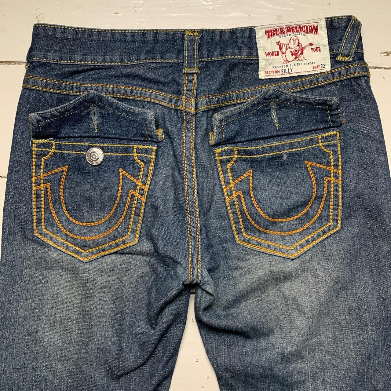 True Religion Billy Big Yellow Gold Stitch Blue... - Depop