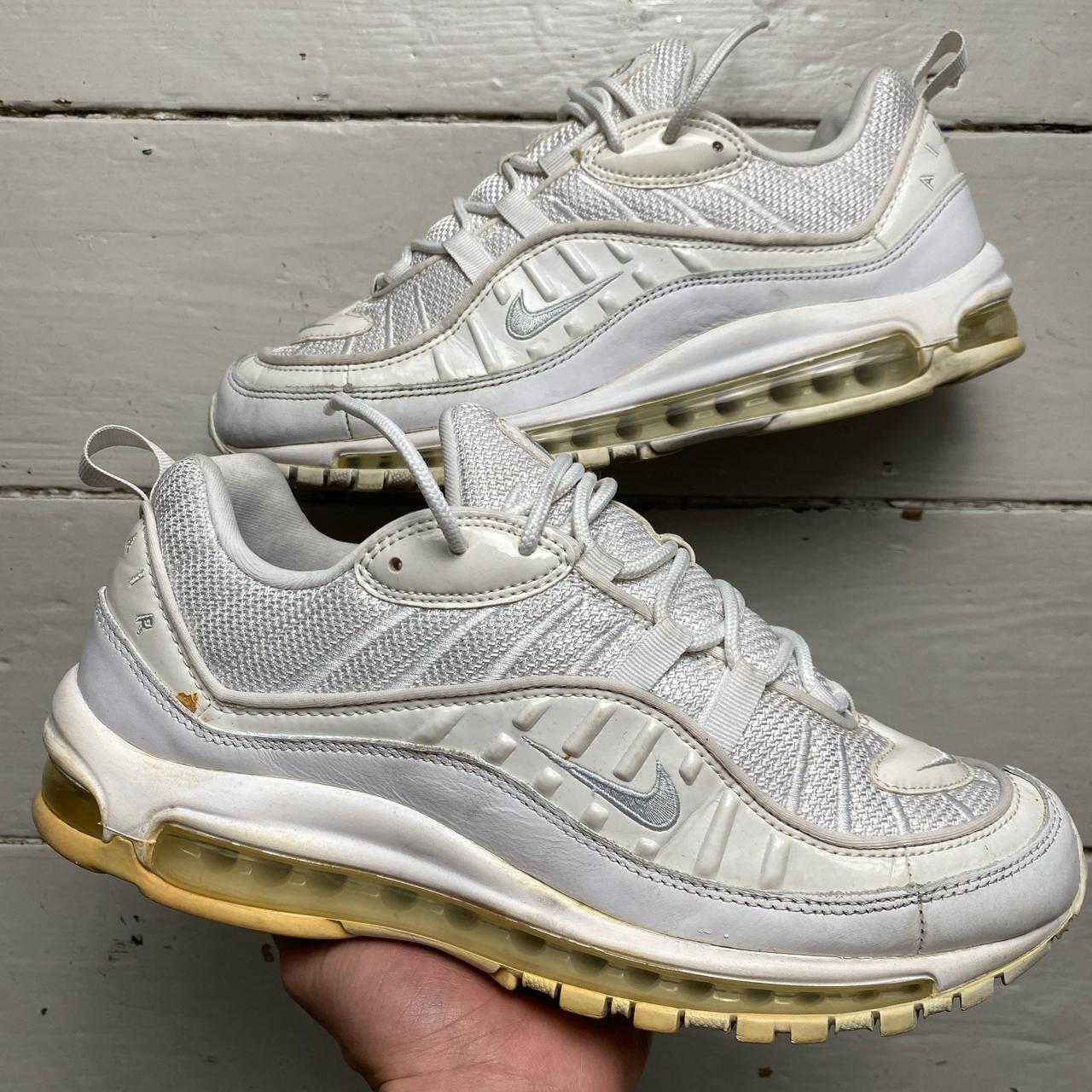 Nike Air Max 98 White In good condition with some. Depop