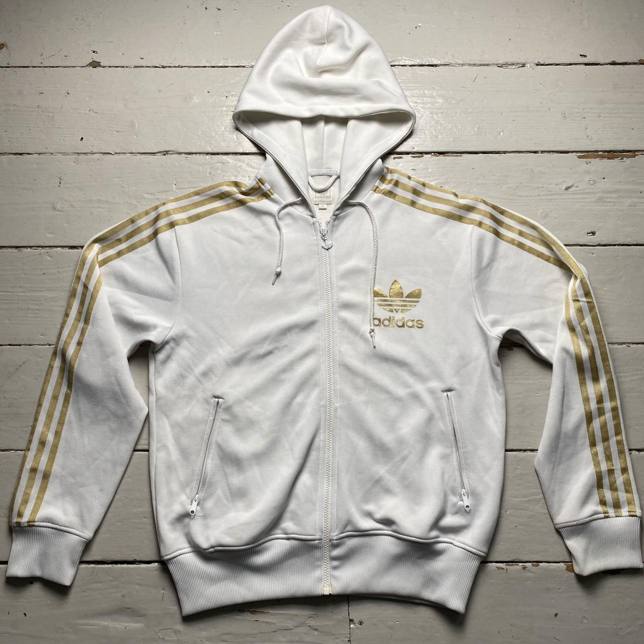 Adidas tracksuit white with gold edge online