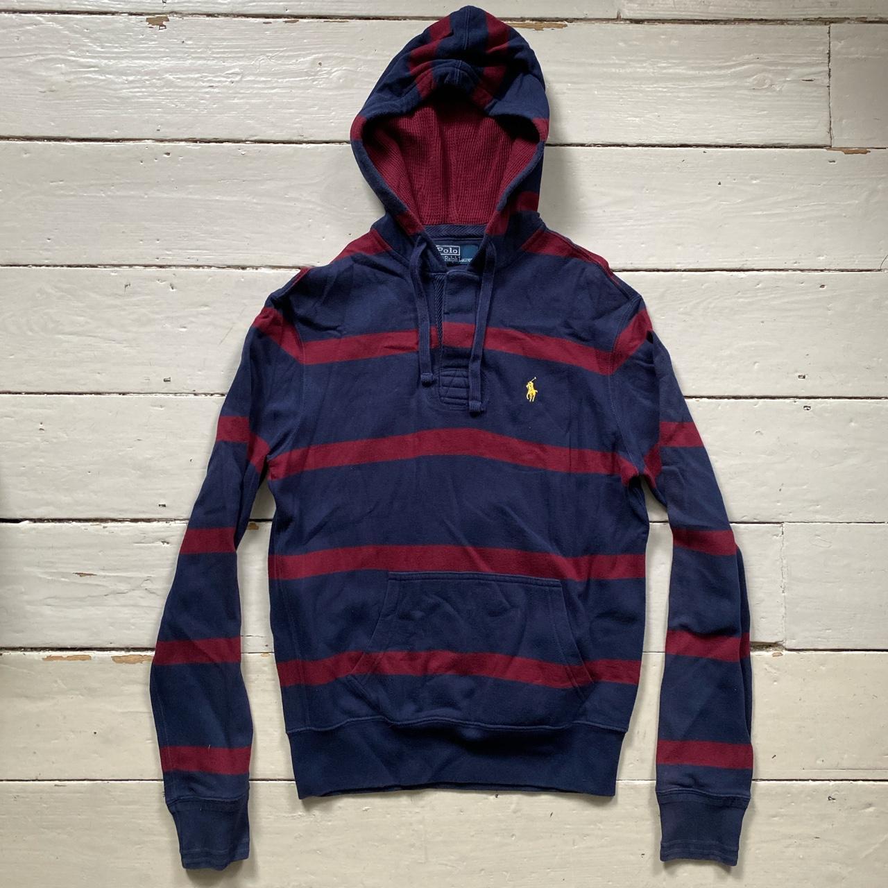 Ralph Lauren Striped Navy and Burgundy Hoodie 🔥 Depop