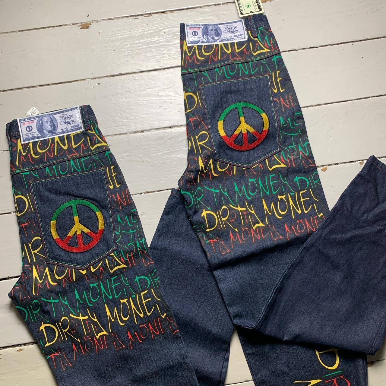 Dirty Money Vintage Rasta Denim Jeans 🌞 Deadstock... | Depop