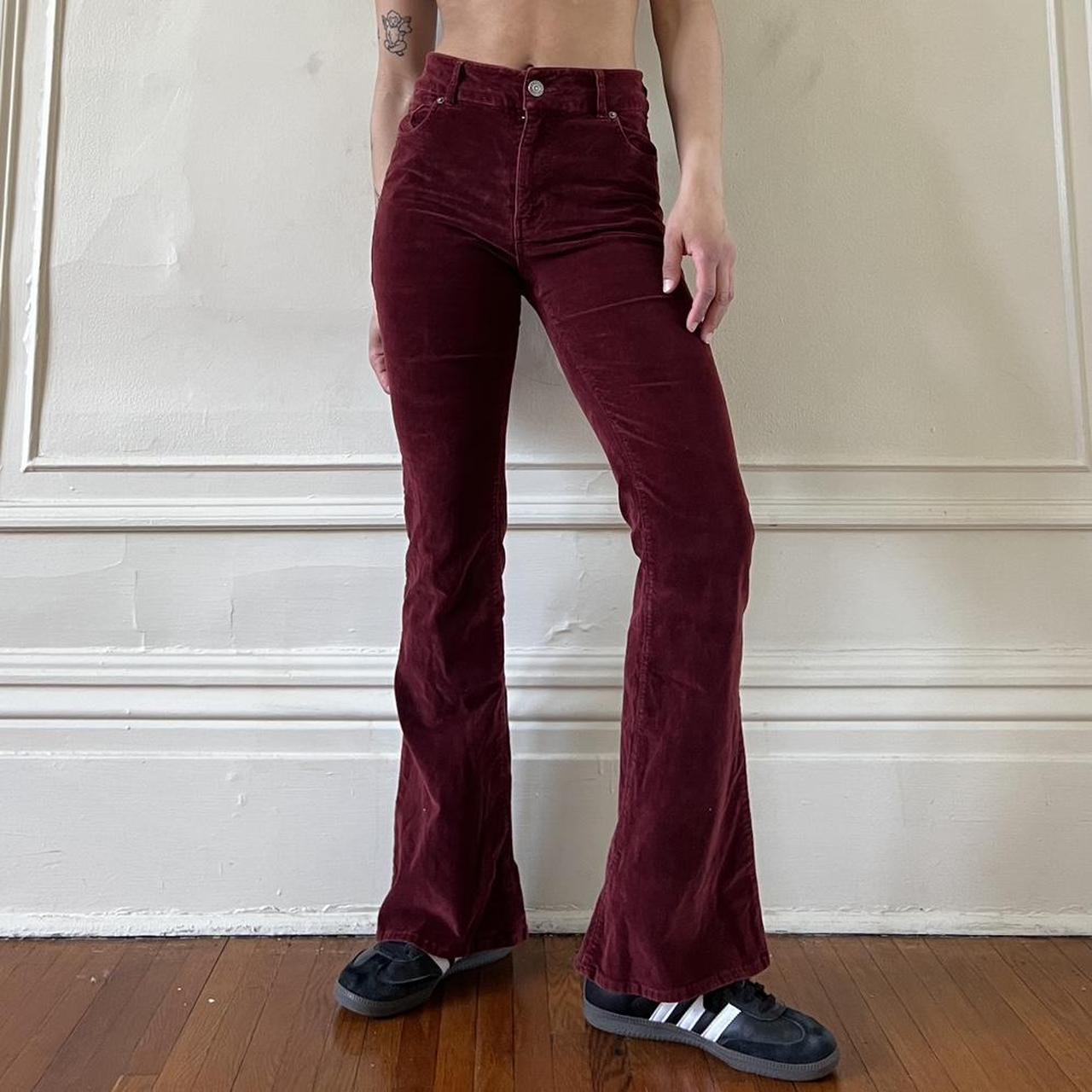 Express Womens Wide Leg High Rise Burgundy Pants - Depop