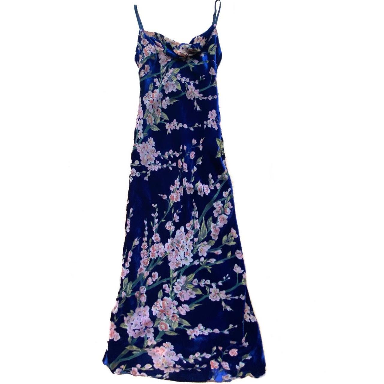 Hansen & Gretel blue velvet flower midi dress with... - Depop