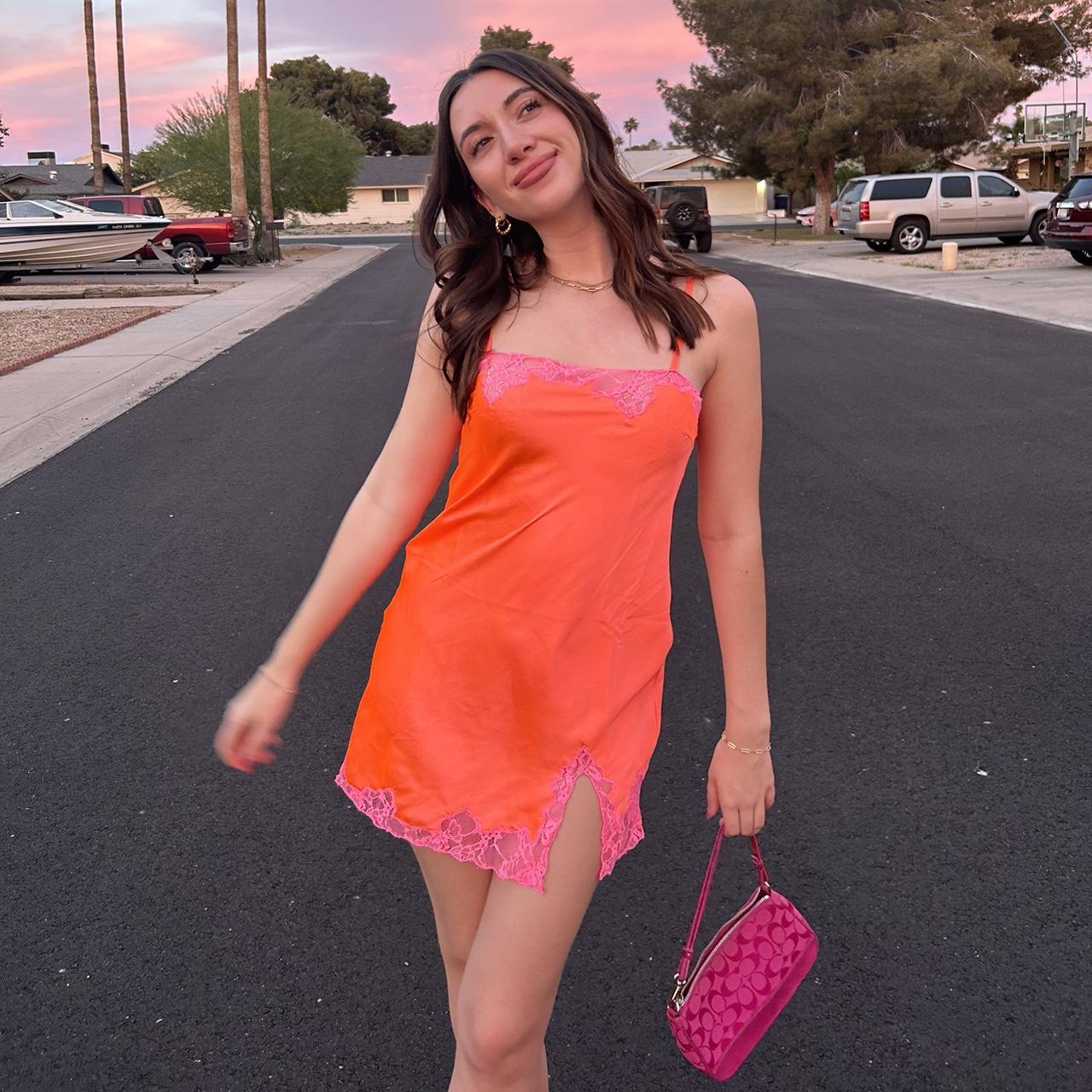 ASOS Women's Orange and Pink Dress Depop