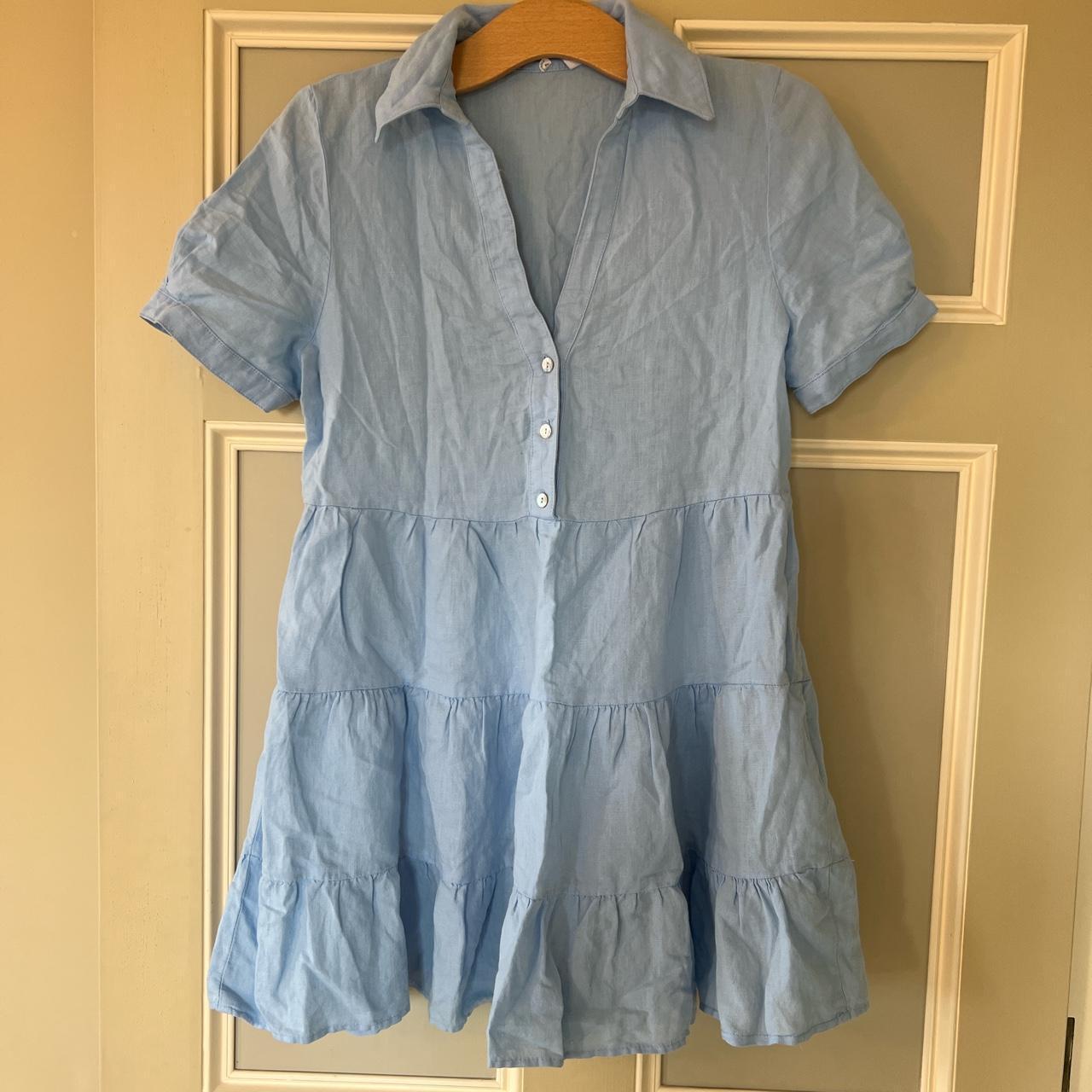 Light blue linen shirt dress Zara Size S - Depop