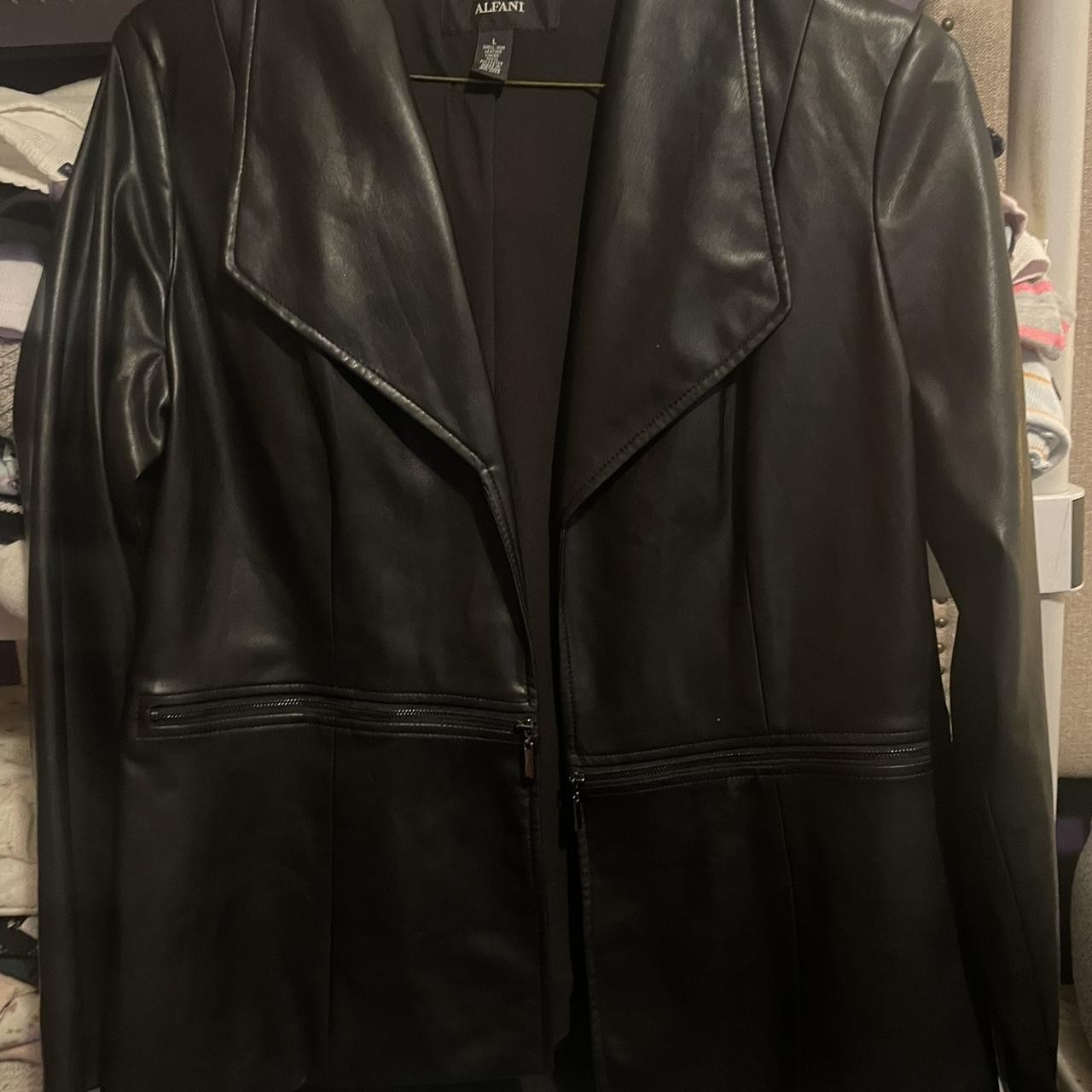 NWOT Alfani Women s Leather Jacket Black open. Depop