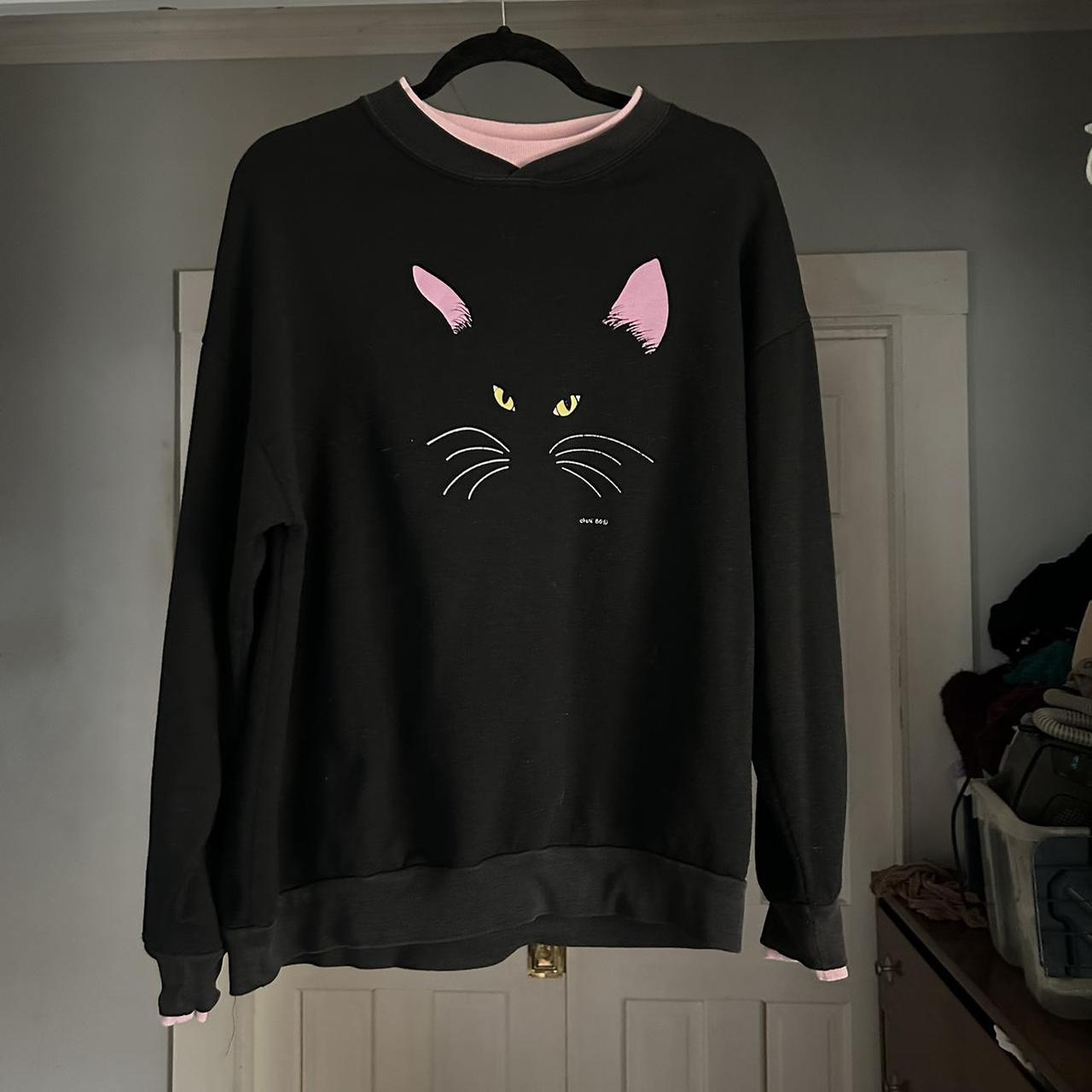 Vintage 1980s black cat sweatshirt. Size XL #goth... - Depop