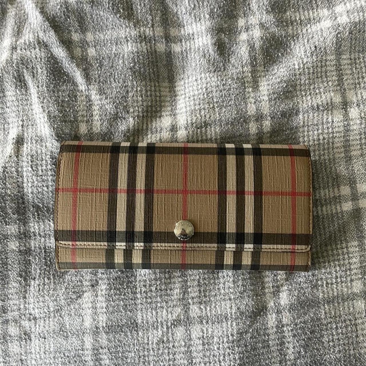 Burberry long wallet leather with canvas Like new - Depop