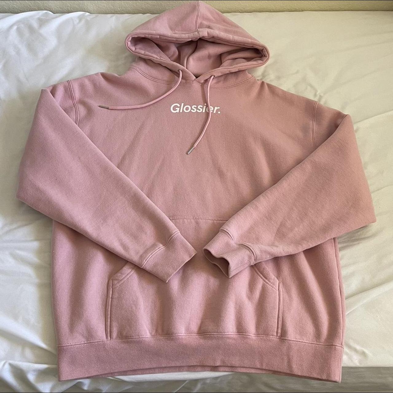 glossier original pink hoodie / size large tiny... - Depop