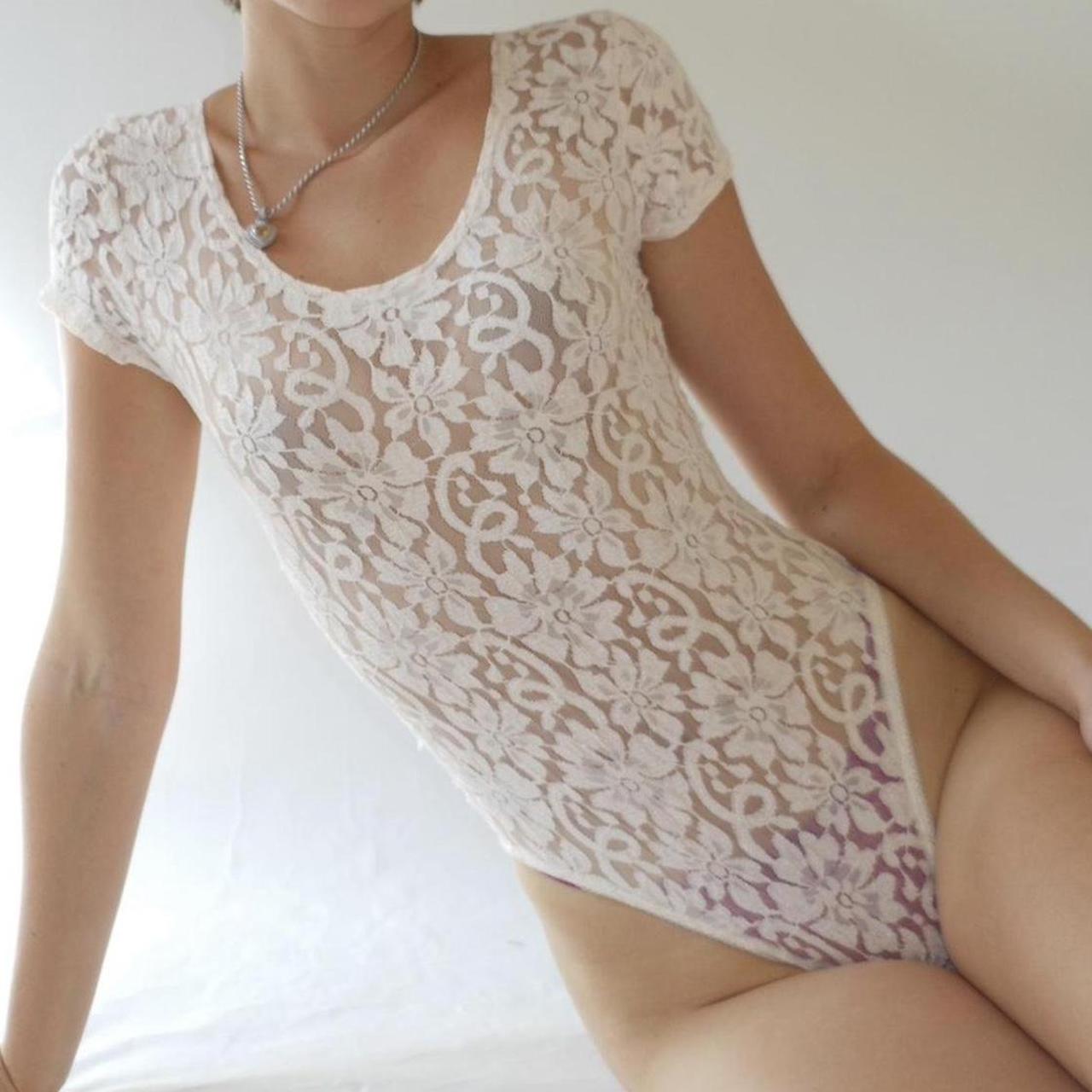 cream lace 90s bodysuit 🤍 in great condition, super - Depop