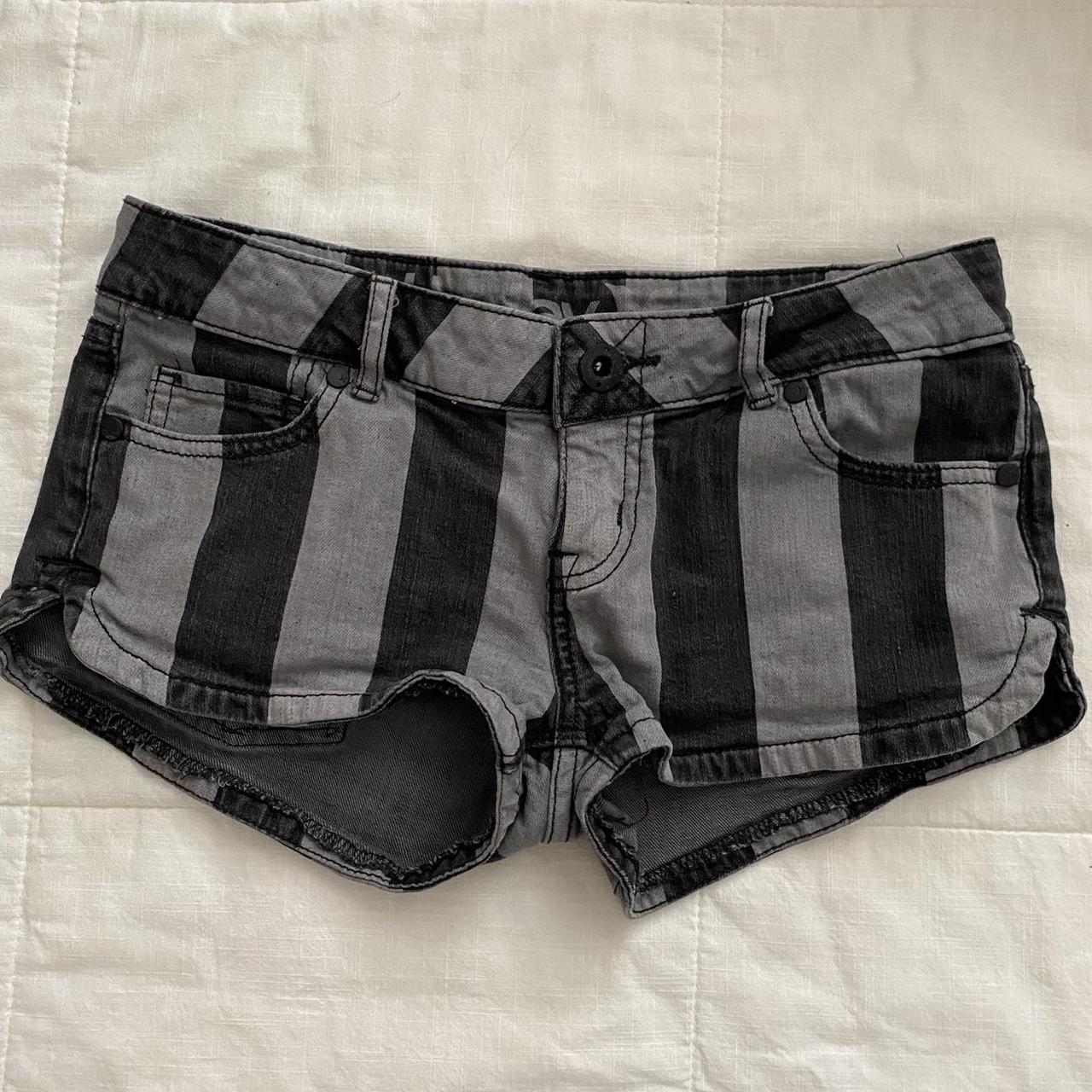 Hurley ultra mini shorts in grey and black stripe... - Depop