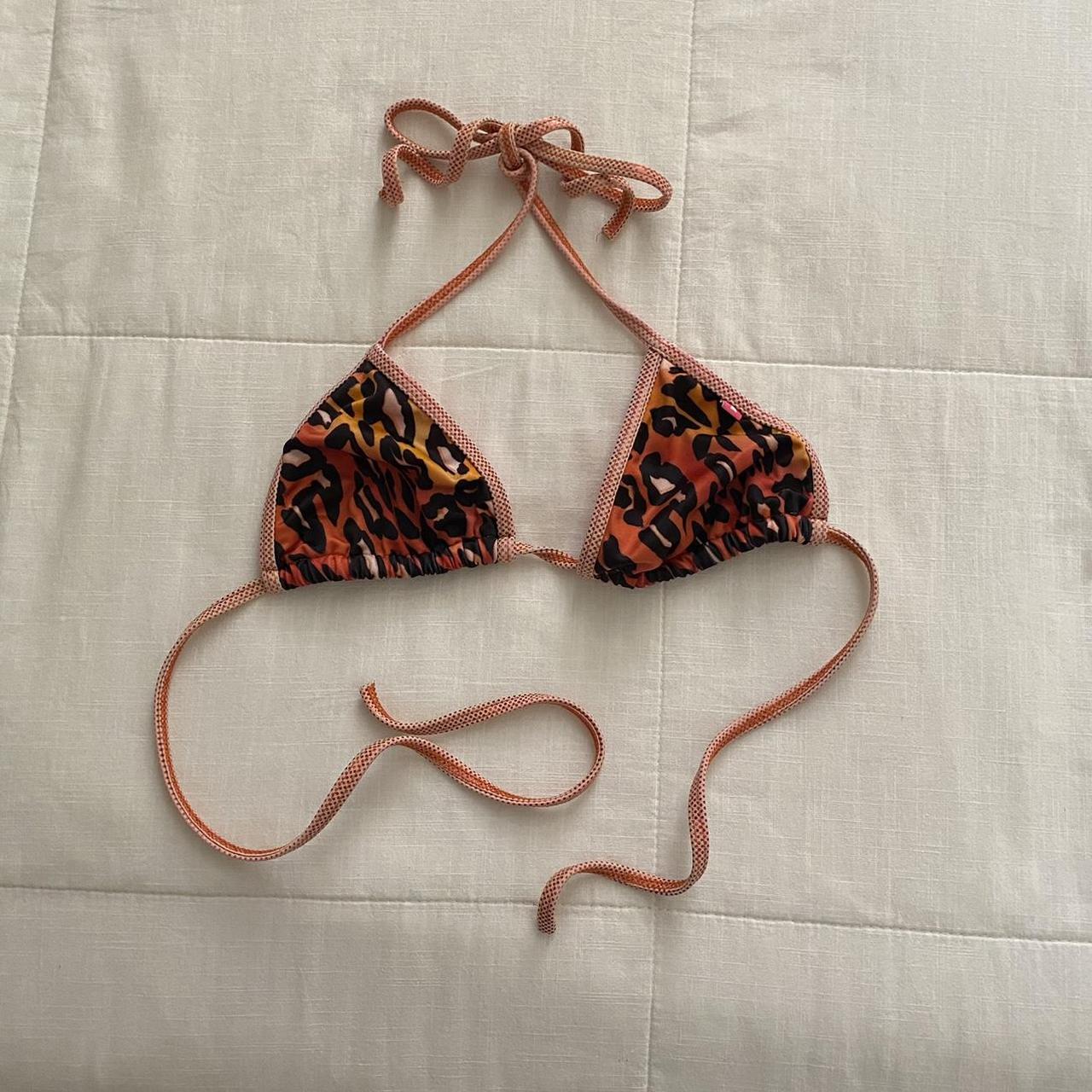DOLL triangle bikini top with hot pink leopard print... - Depop