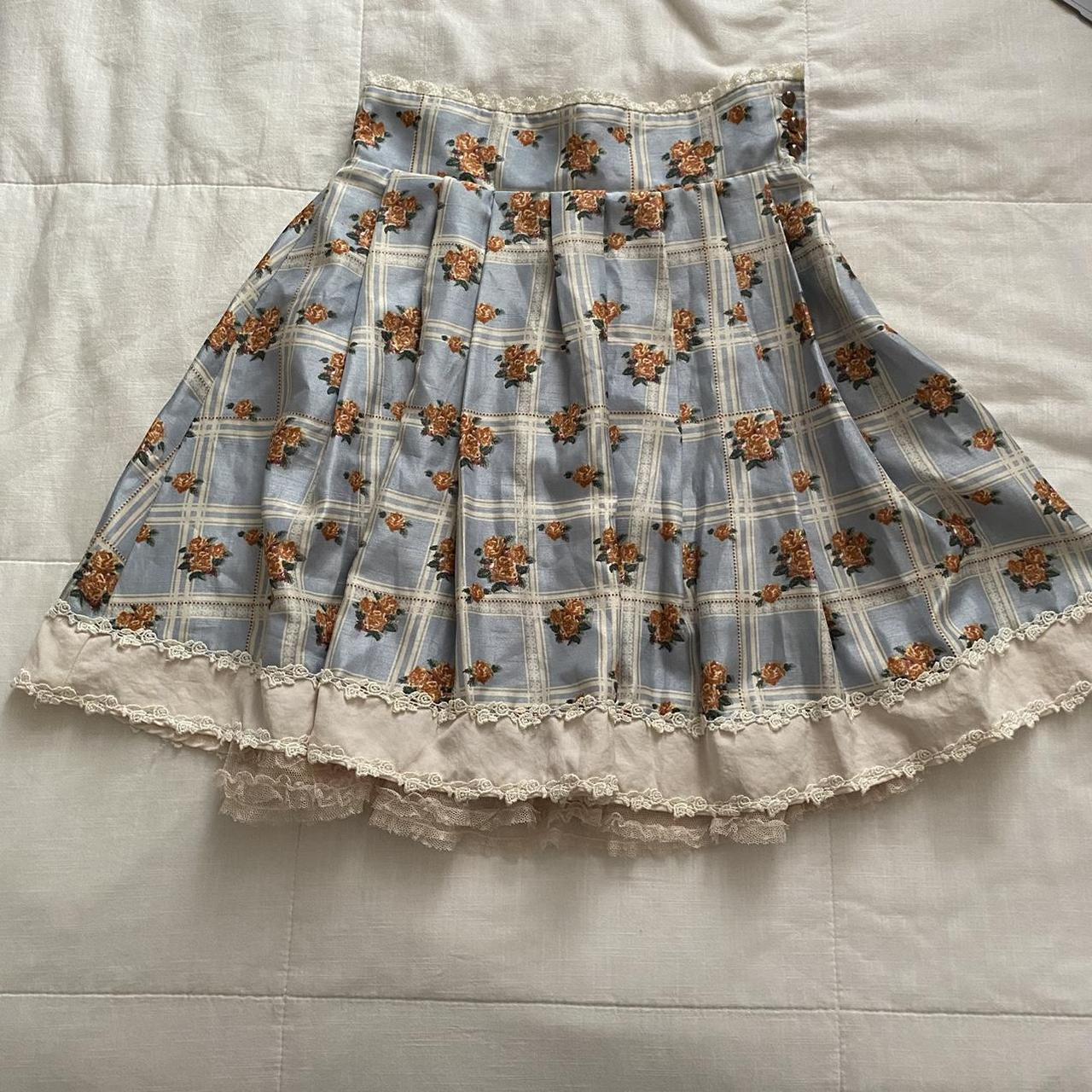 Axes Femme blue and white floral plaid mini skirt... Depop