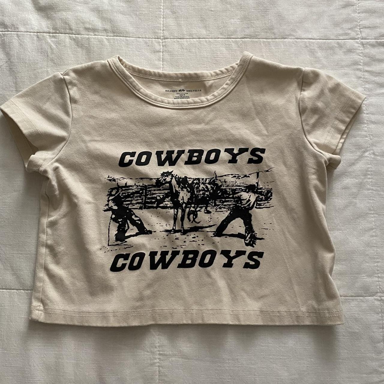 Brandy Melville cowboys crop top tee shirt in tan... Depop