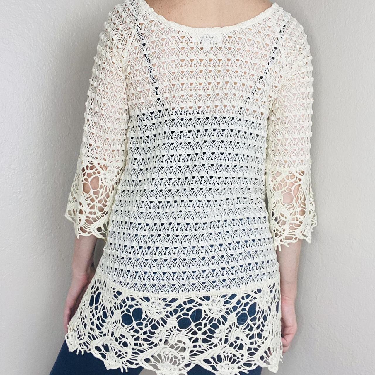 Retro Umgee USA Cream Crochet Bohemian Sheer Blouse - Depop