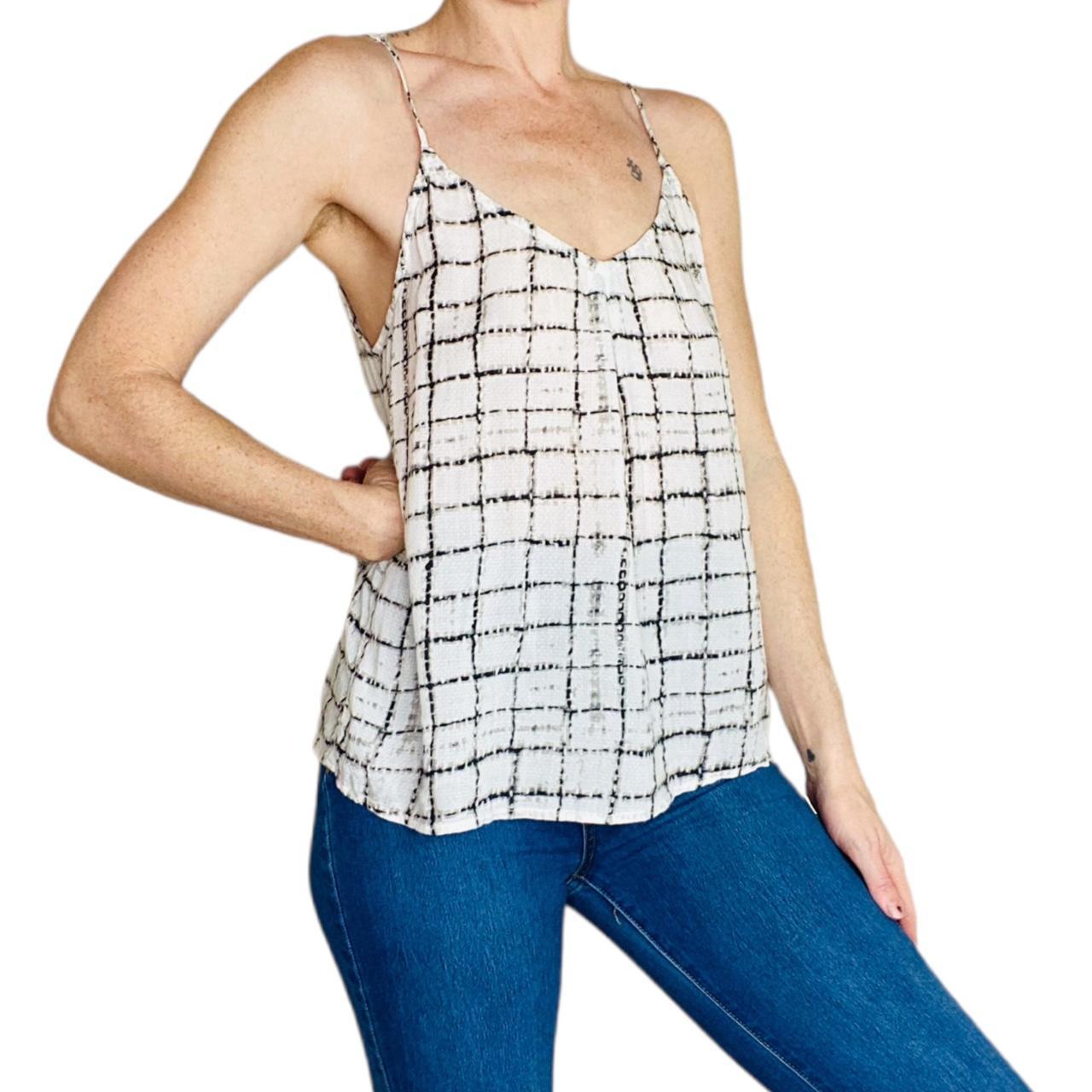 Lucky Brand White and Black Button Up Tank Top