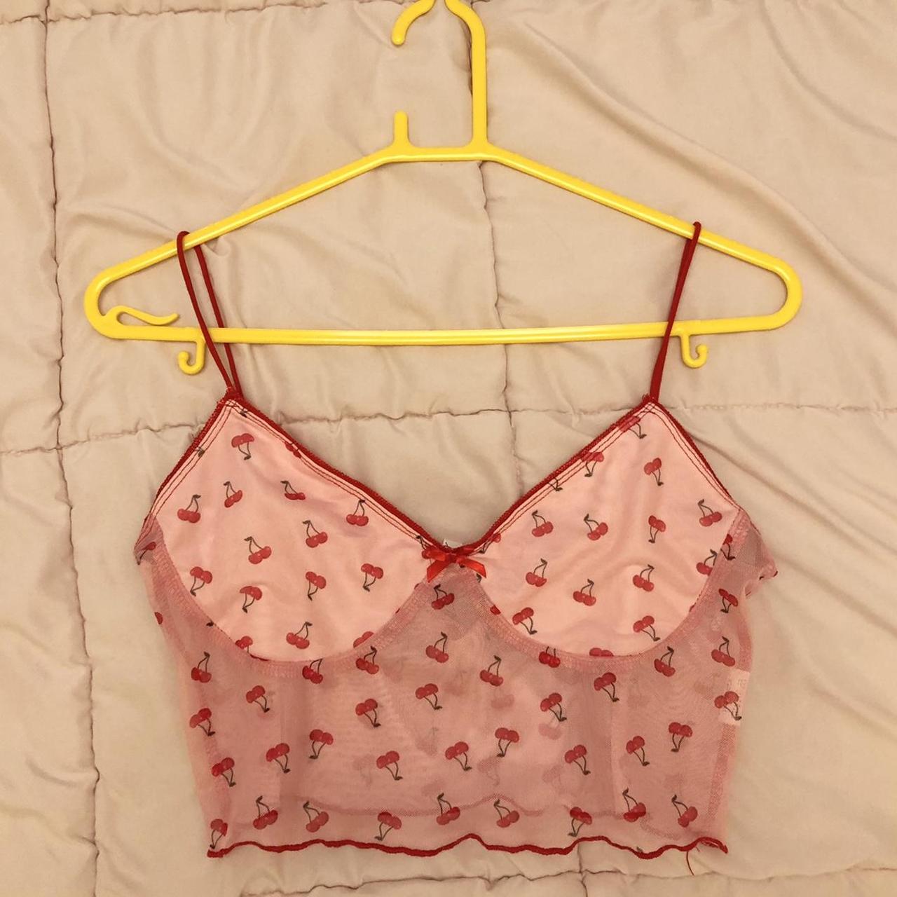 adorable mesh semi-sheer cherry top marked size L... - Depop