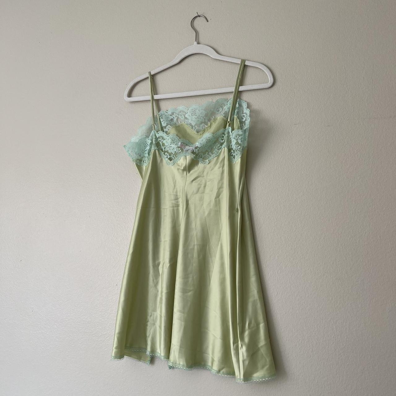 Lace top satin slip dress by Victoria's Secret. Sage - Depop