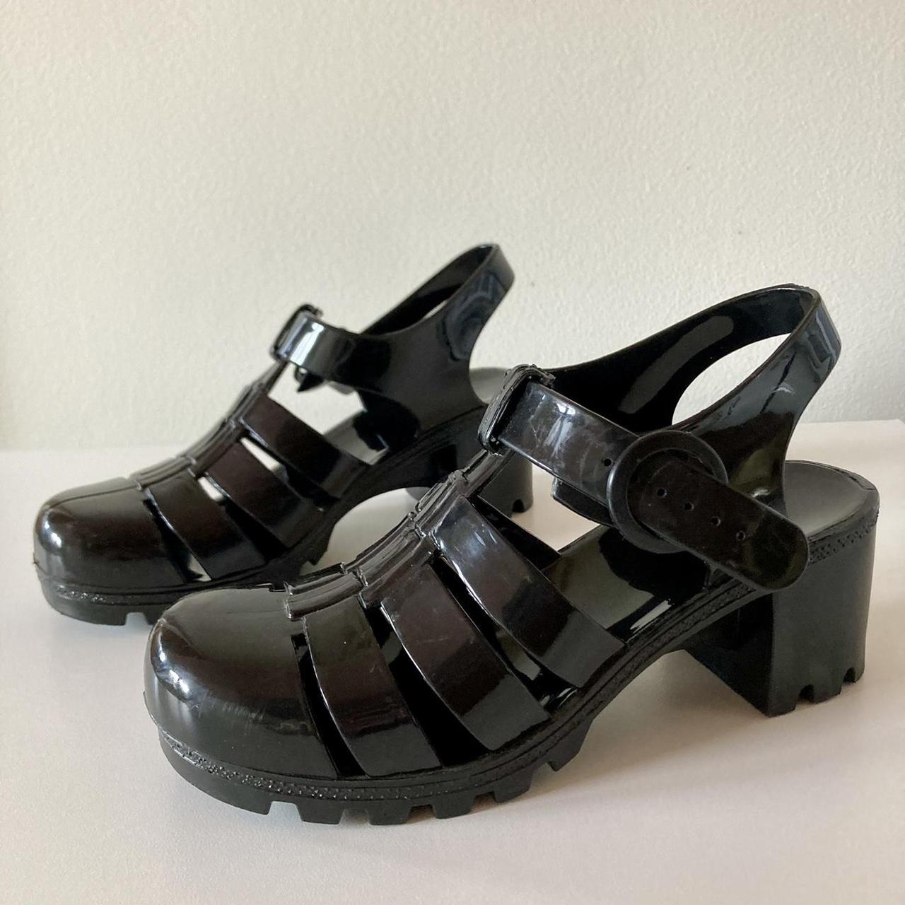 black fisherman style jelly sandals with block Depop