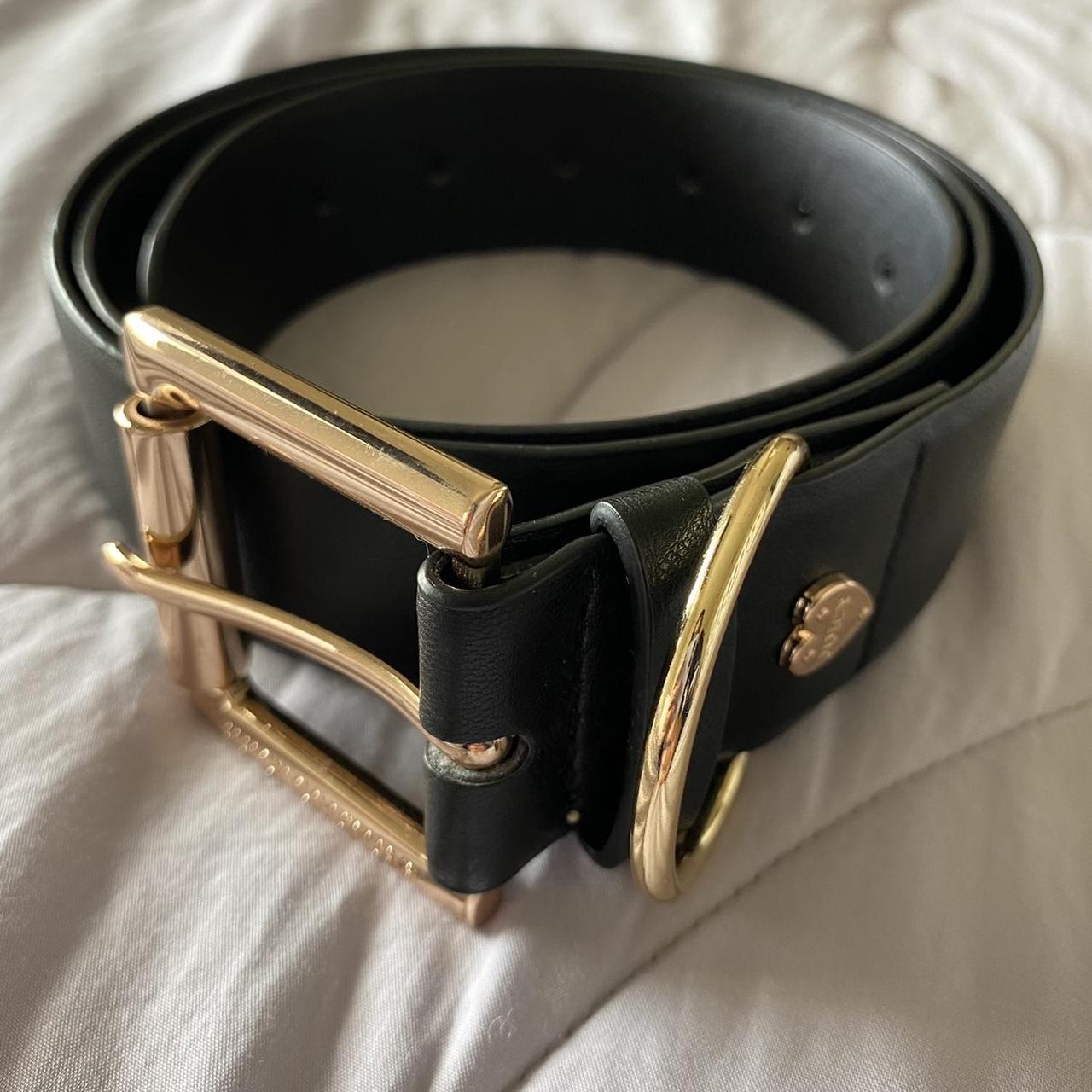 juicy couture belt in solid black with gold hardware... - Depop