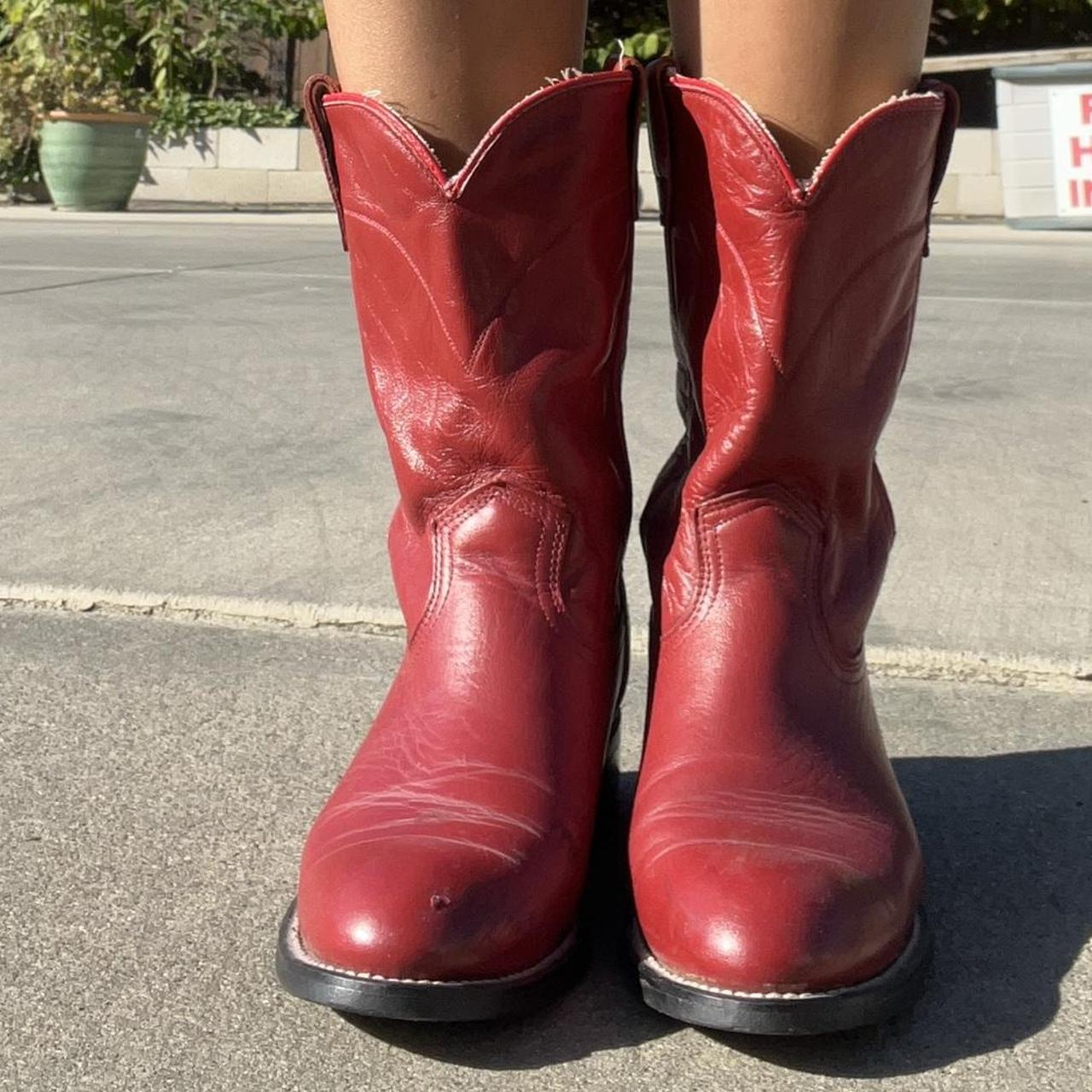 Cherry red vintage leather cowboy boots Such a... - Depop