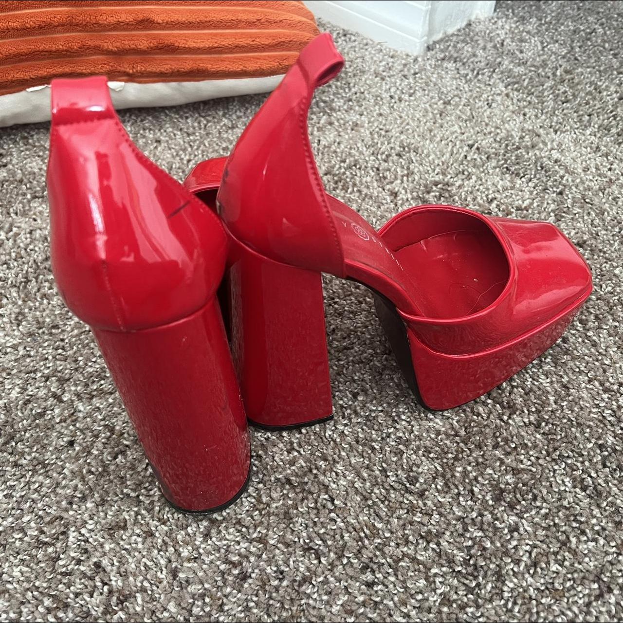 Daisy Street Platform Heeled Shoes in Red Patent