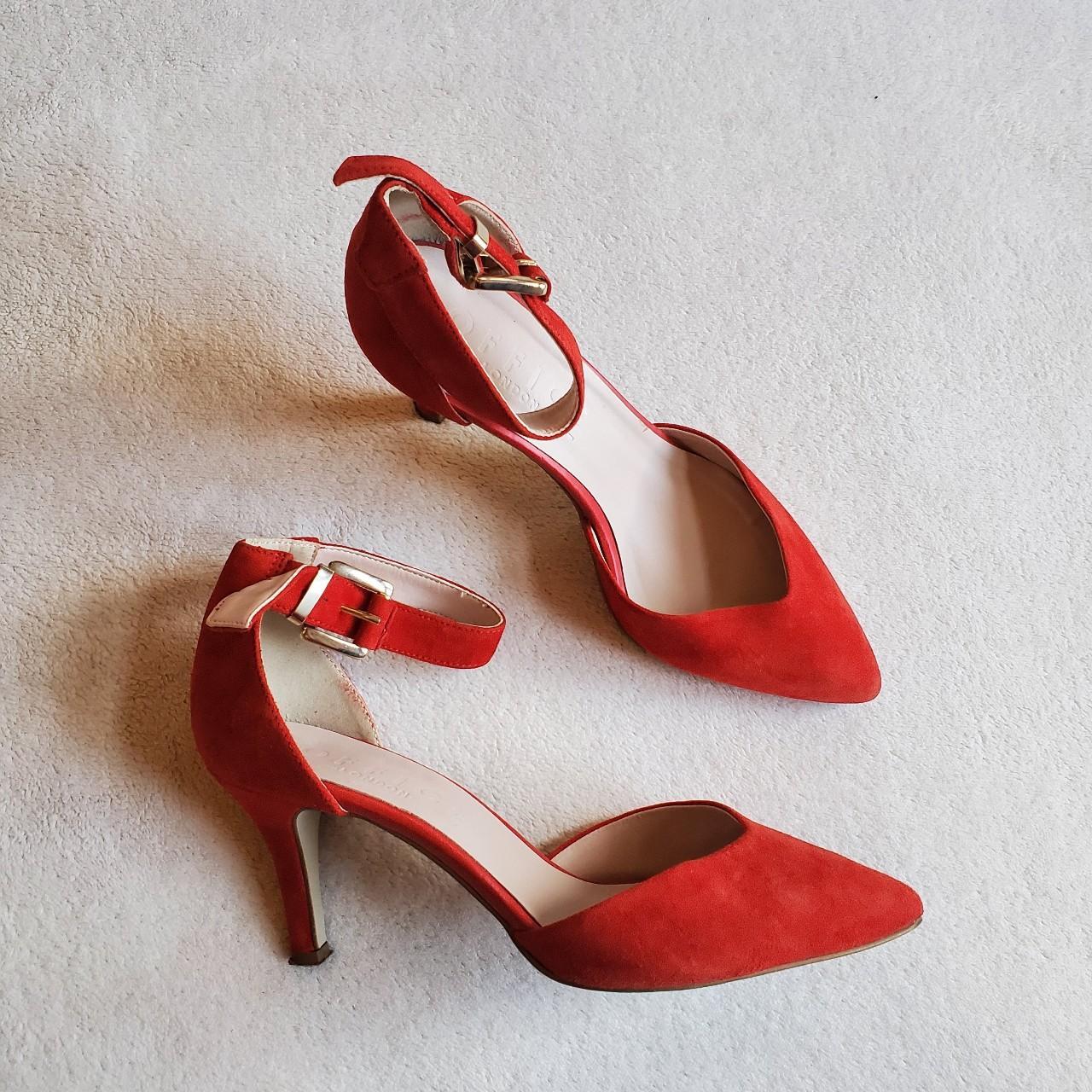 Stunning Office Ankle Strap Red Suede Heels. Colour Depop