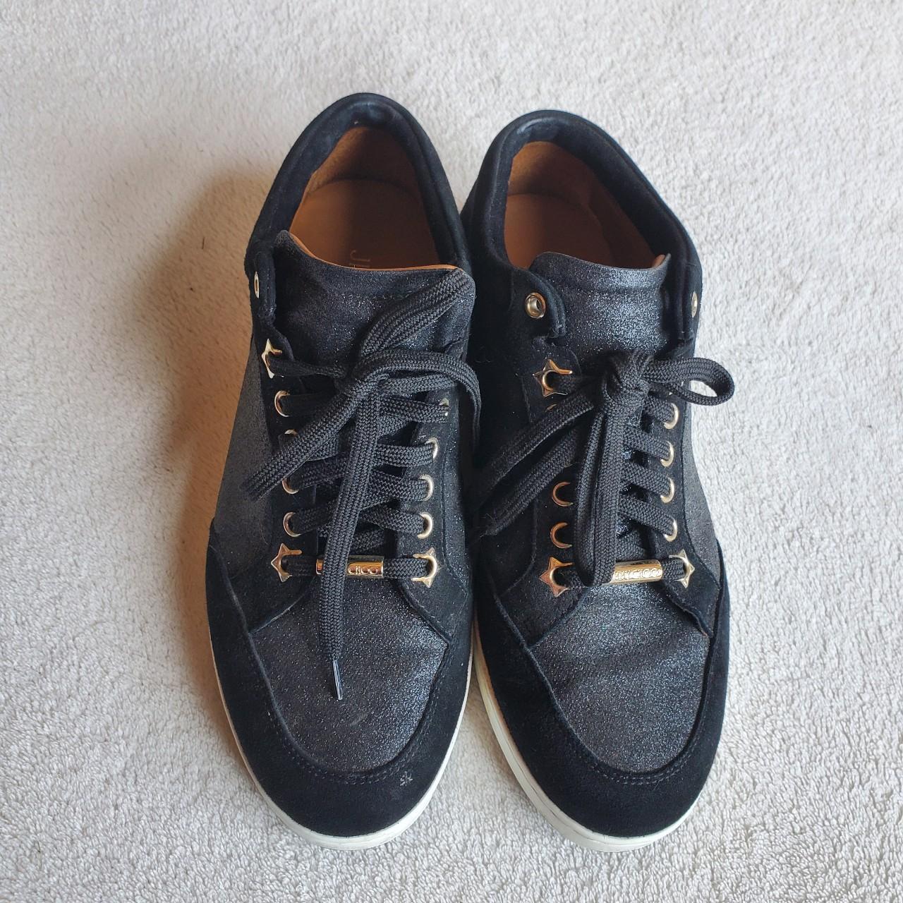 Jimmy Choo Miami Black Glitter Designer Trainers Women's Jimmy