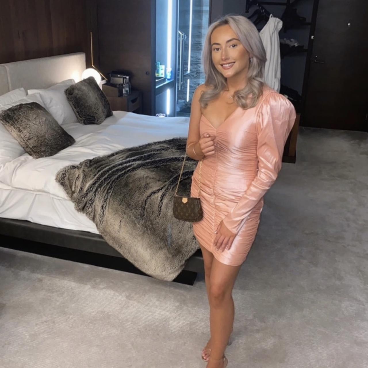 Club L London pink satin one shoulder ruched dress.... Depop