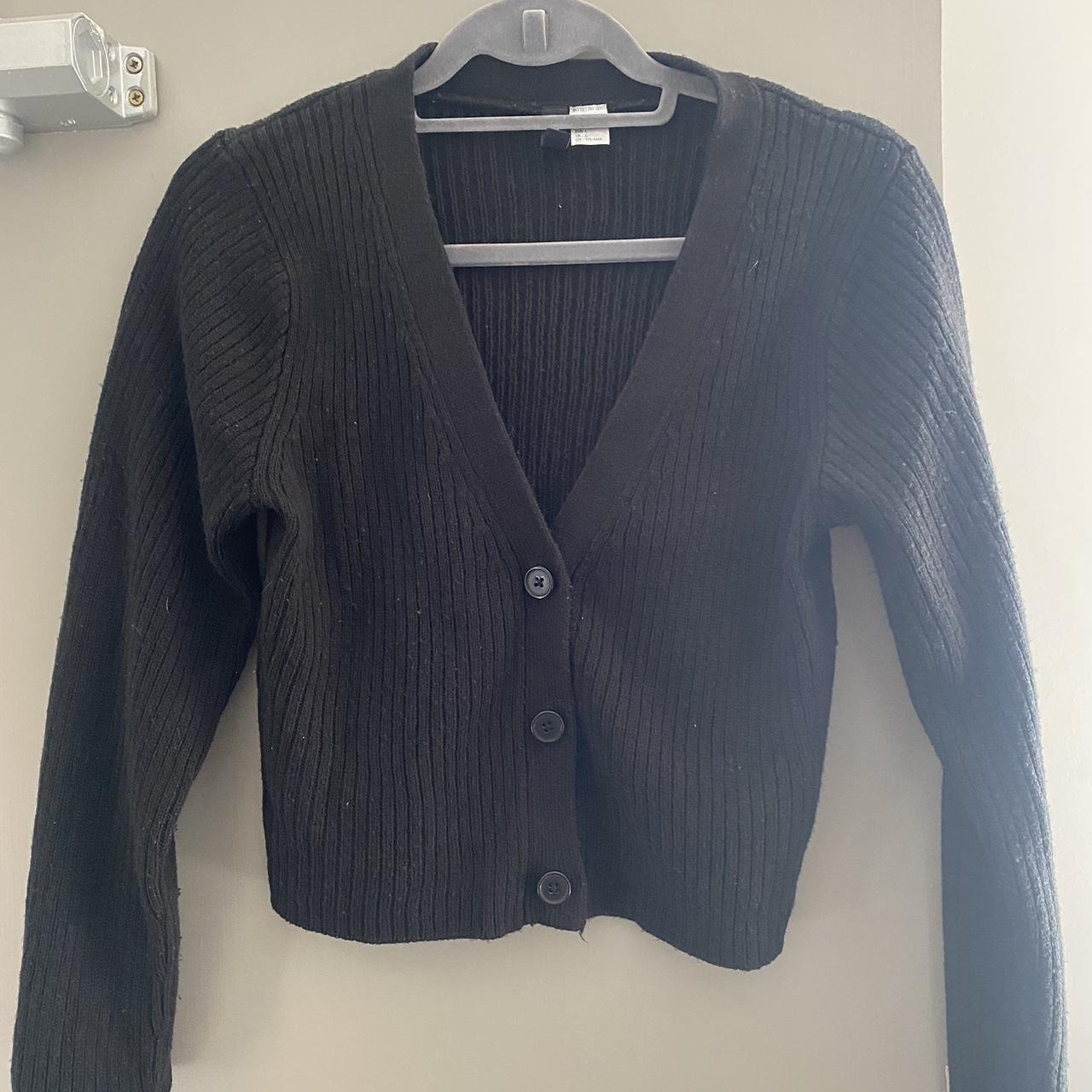 Black H&M knitted cardigan Size L would fit 8-12... - Depop