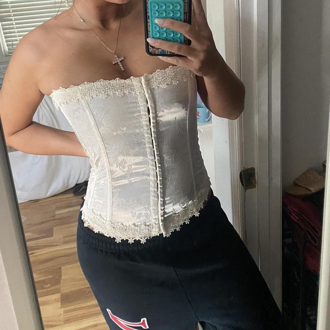 vintage white corset top. So pretty but too big on... - Depop