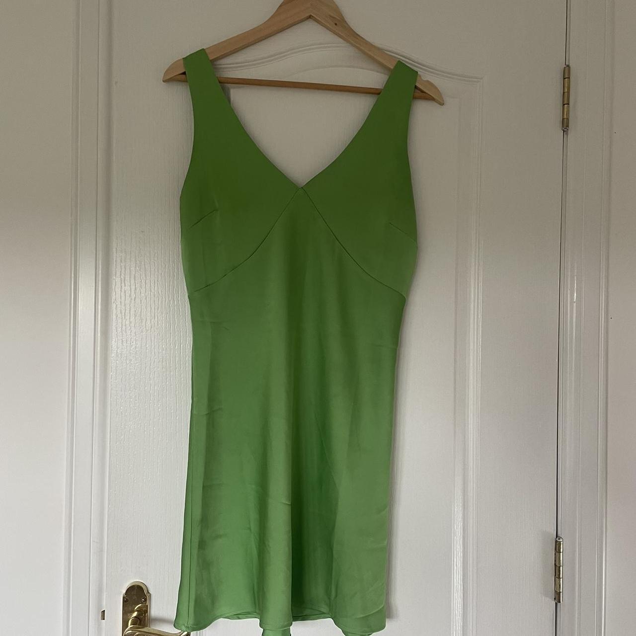 Green Silk Satin V-Neck Slip Dress from Cotton On - Depop