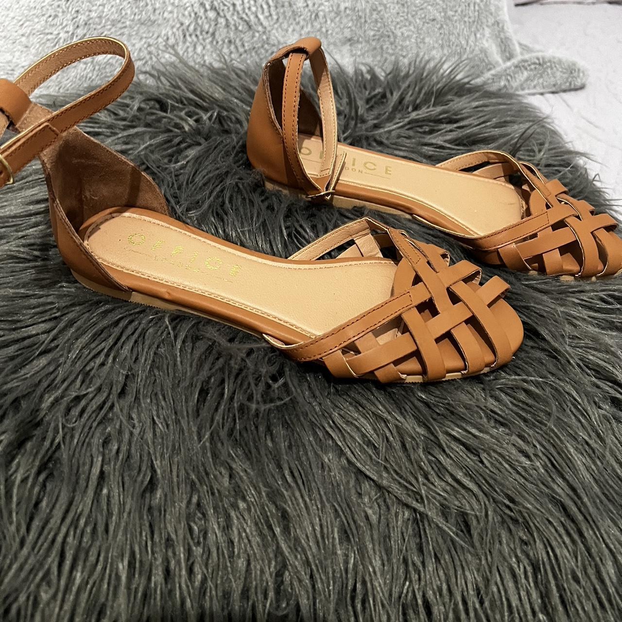 Office tan real leather cut out sandals shoe never Depop