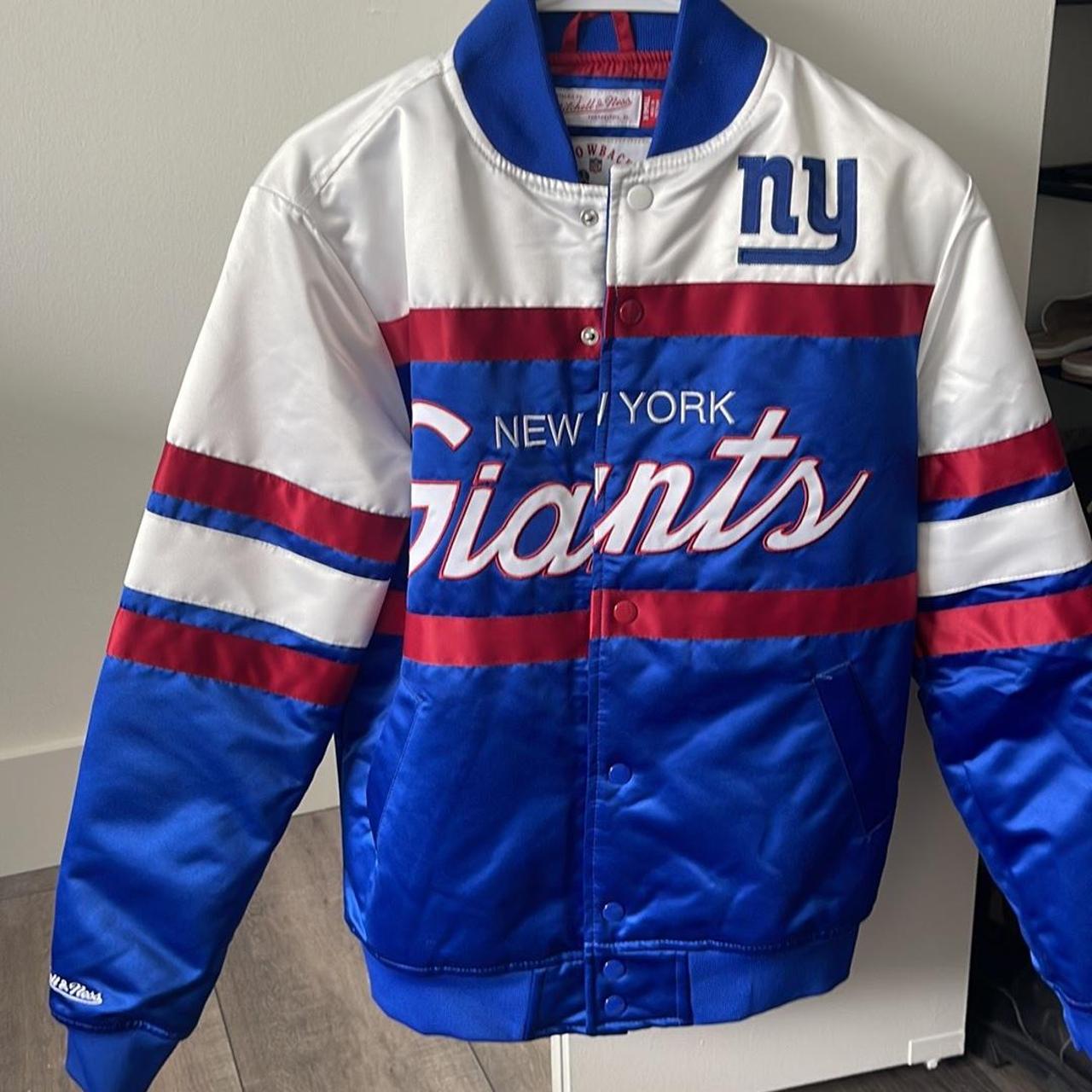 NY Giants Leather Bomber Jacket. Amazing details and - Depop