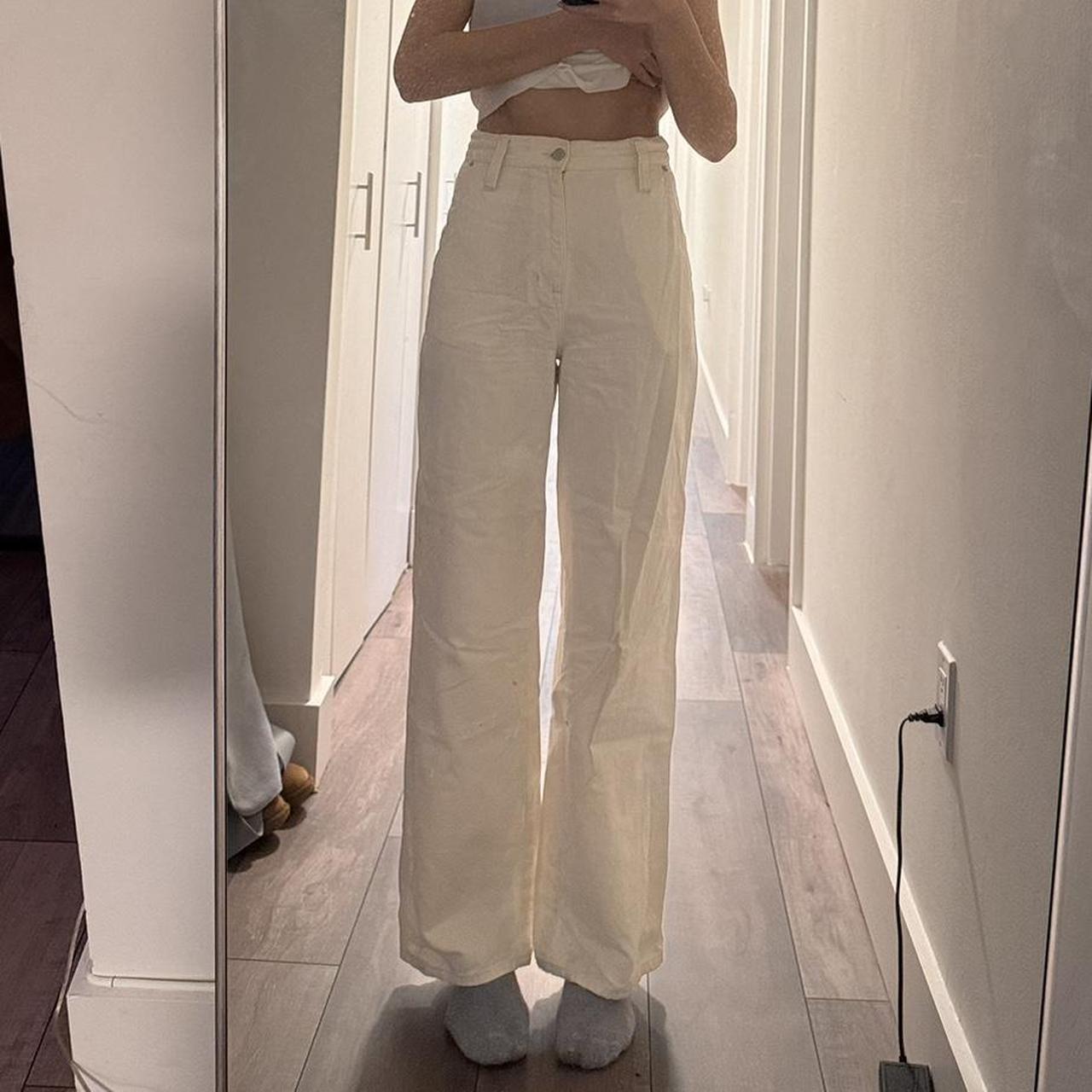 Urban Outfitters wide leg cream pants (Size 27 fits... - Depop