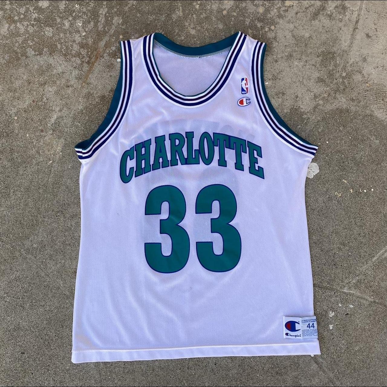 Alonzo Mourning Charlotte Hornets White Champion Jersey