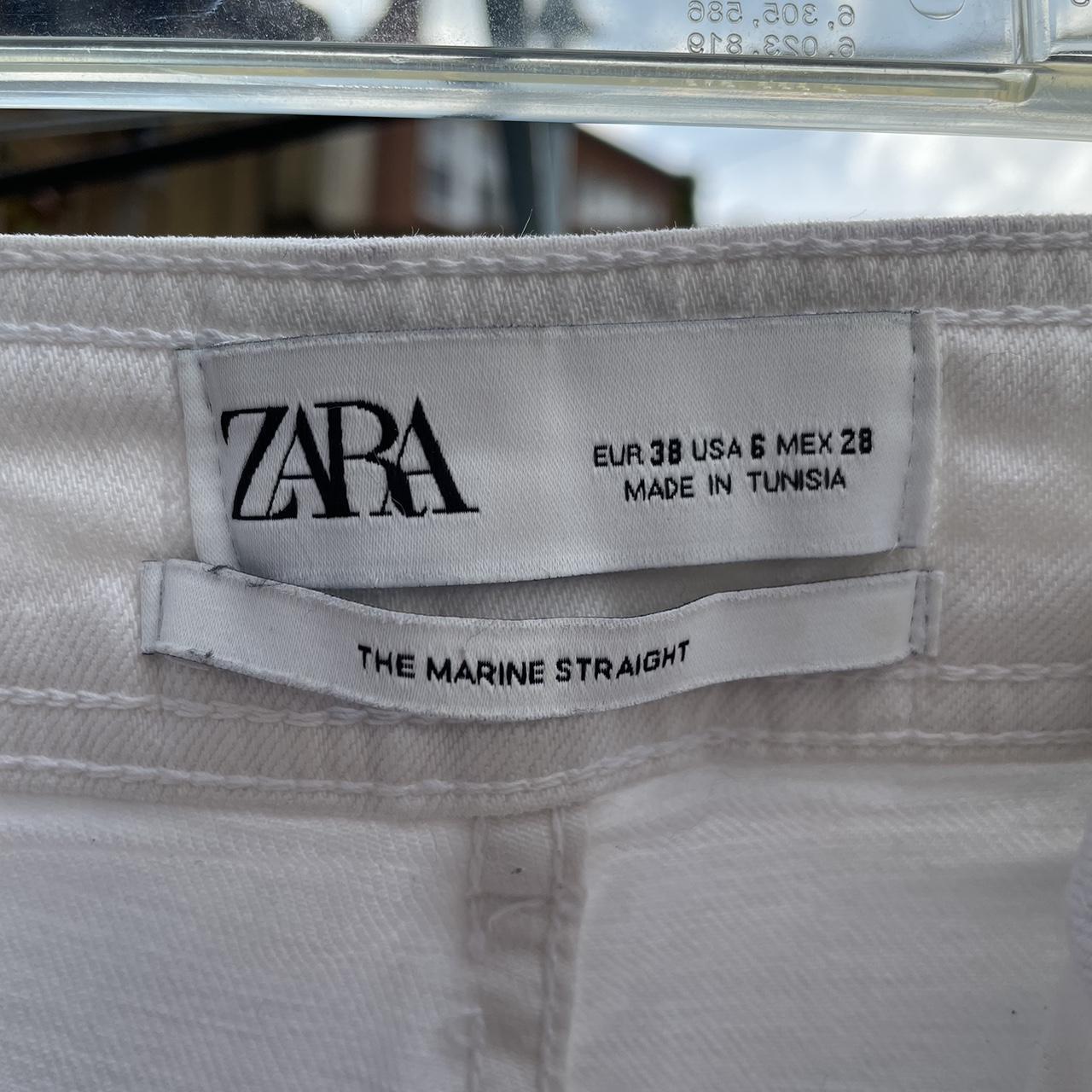 zara marine straight high waisted white jeans size... - Depop