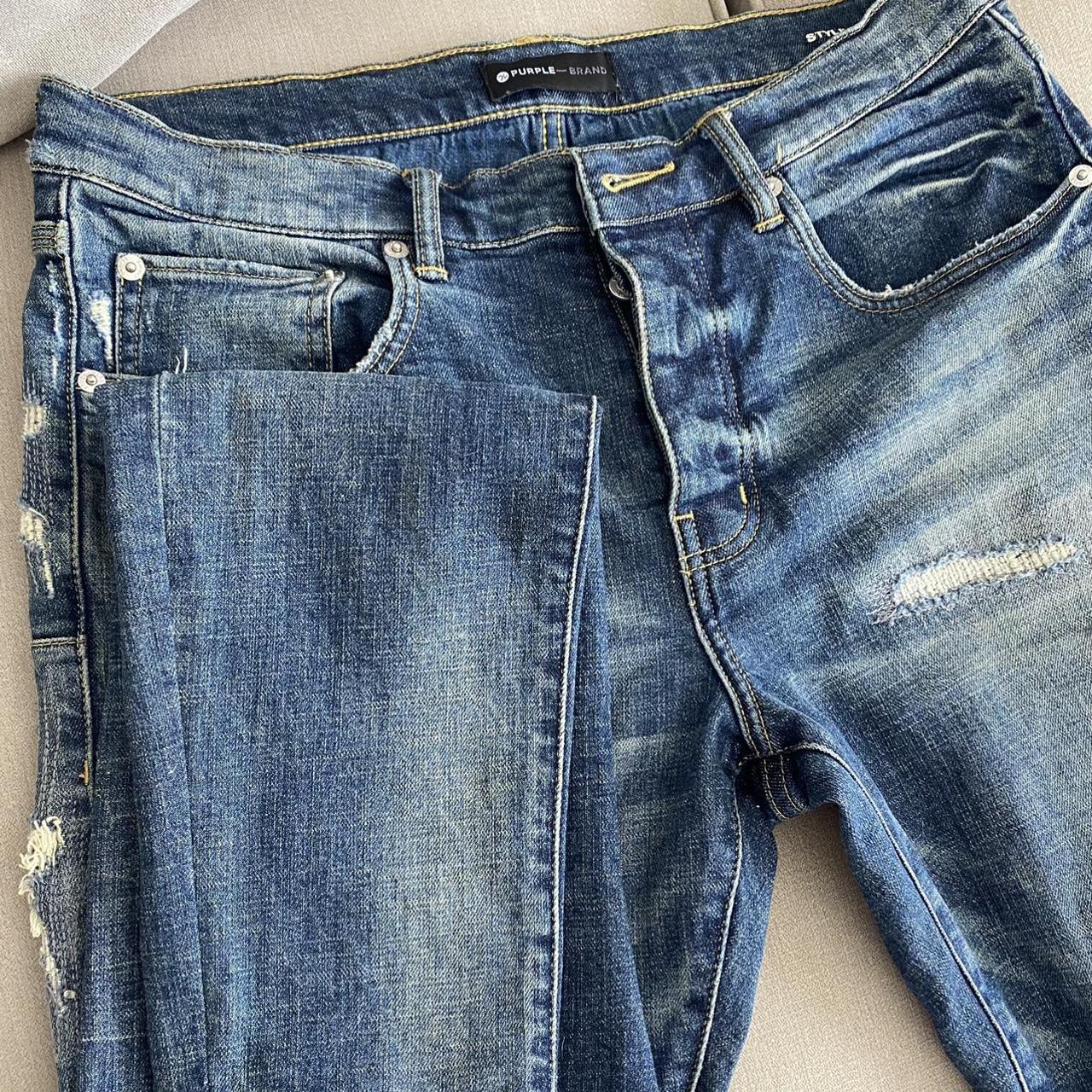 Mens purple brand - blue denim distressed jeans... - Depop