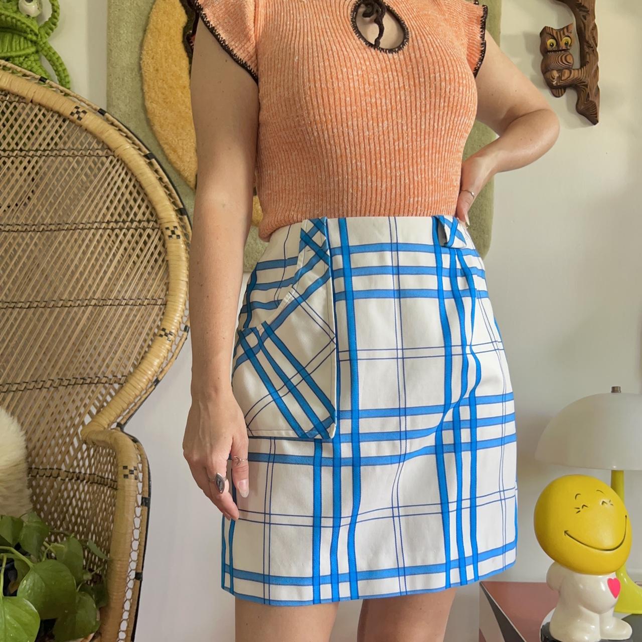 1970s white + blue checkered skort , FEATURES:, Mini