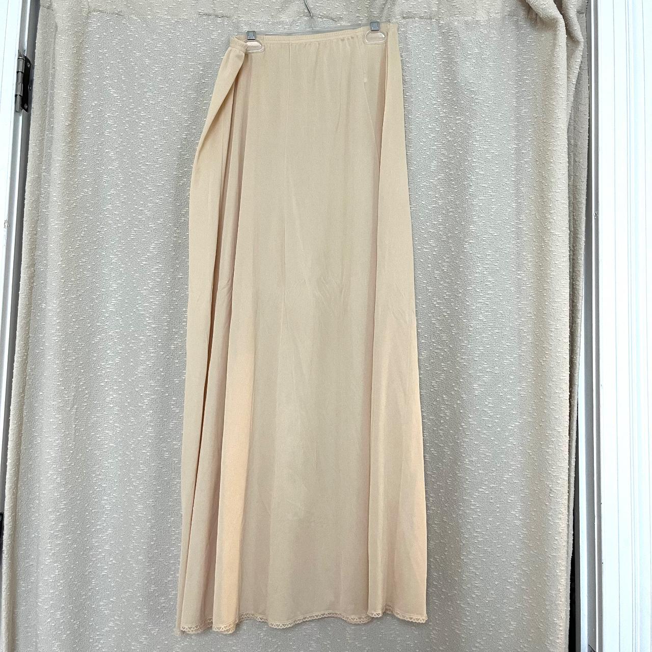 vintage coquette nude slip skirt with lace trim on... - Depop