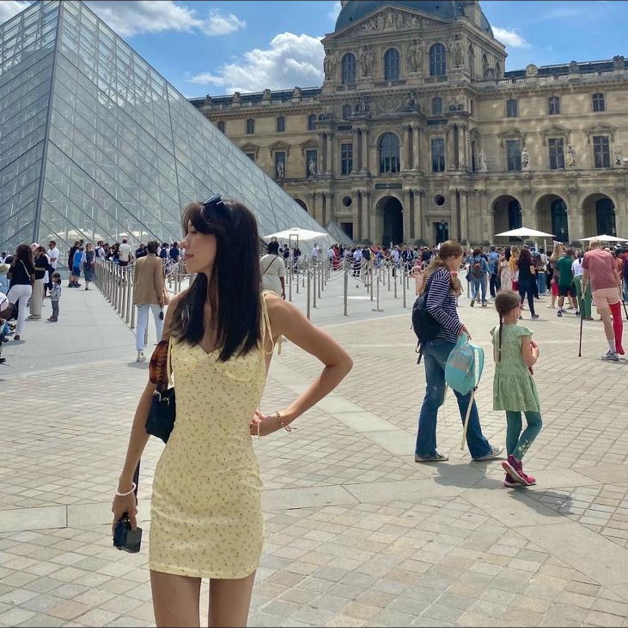 Brandy Melville Women's Cream and Yellow Dress Depop